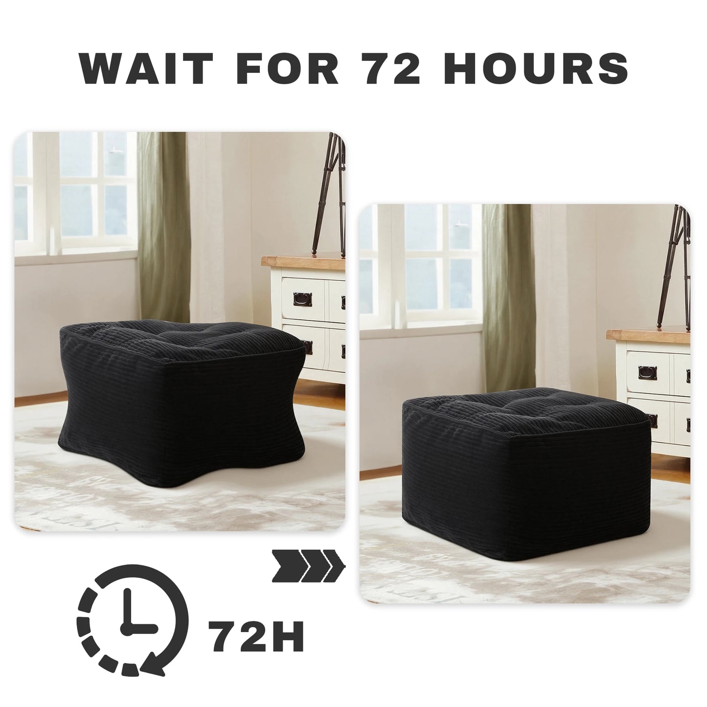 Corduroy Square Ottoman Footstool Tufted Upholstered For Living Room