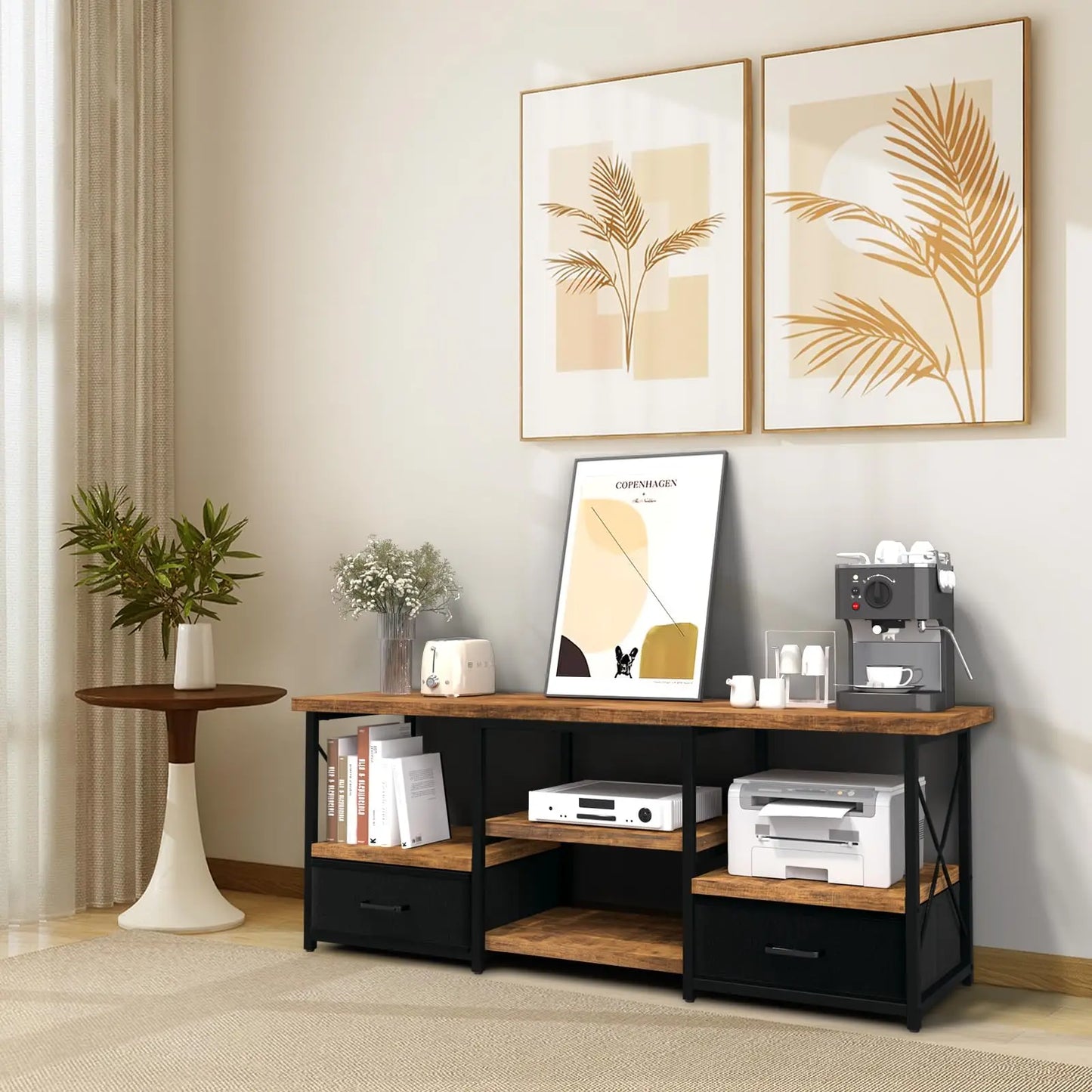 Traditional TV Stand With Fabric Drawers And Storage Solutions