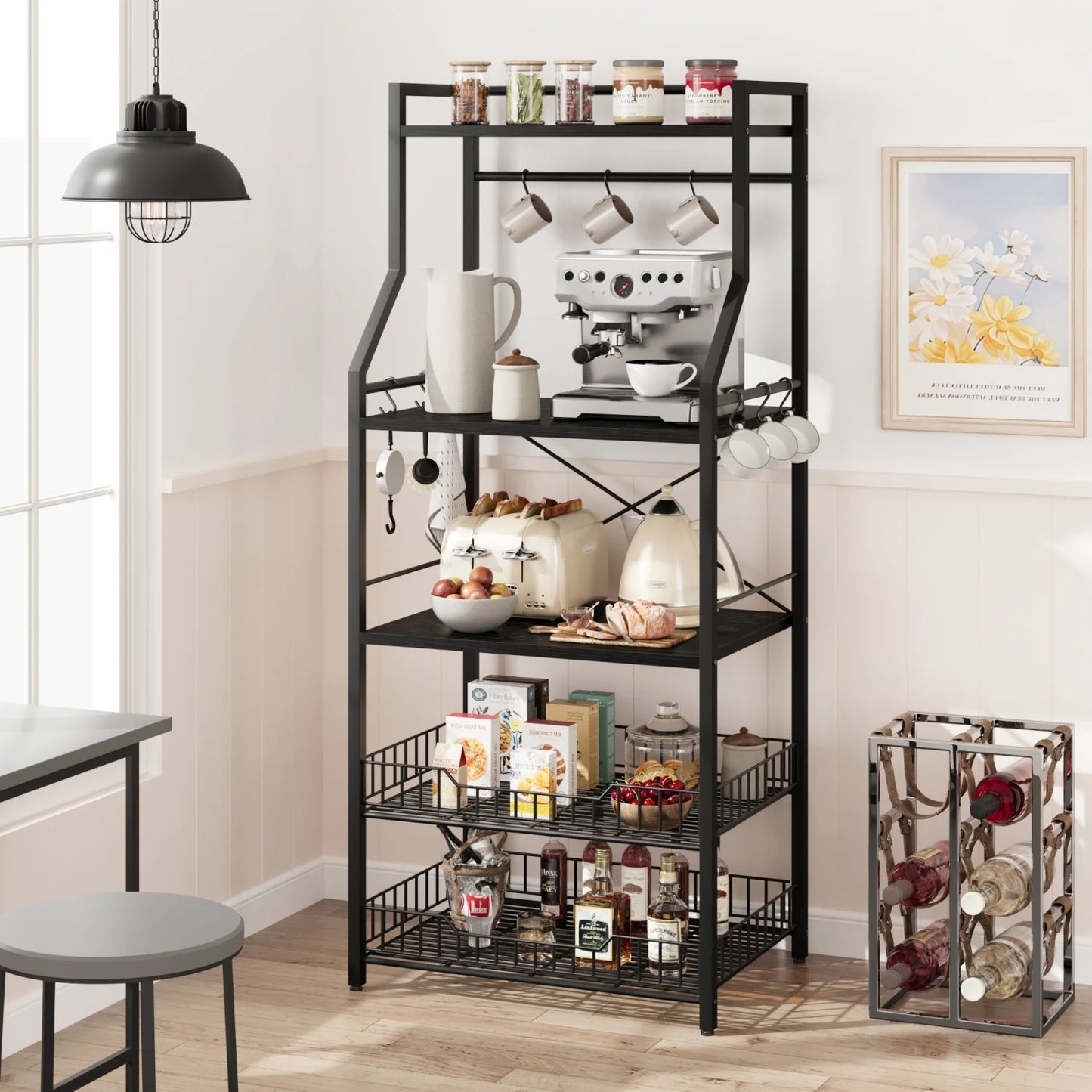 HiMISS Kitchen Bakers Rack Microwave Oven Stand With Wire Baskets