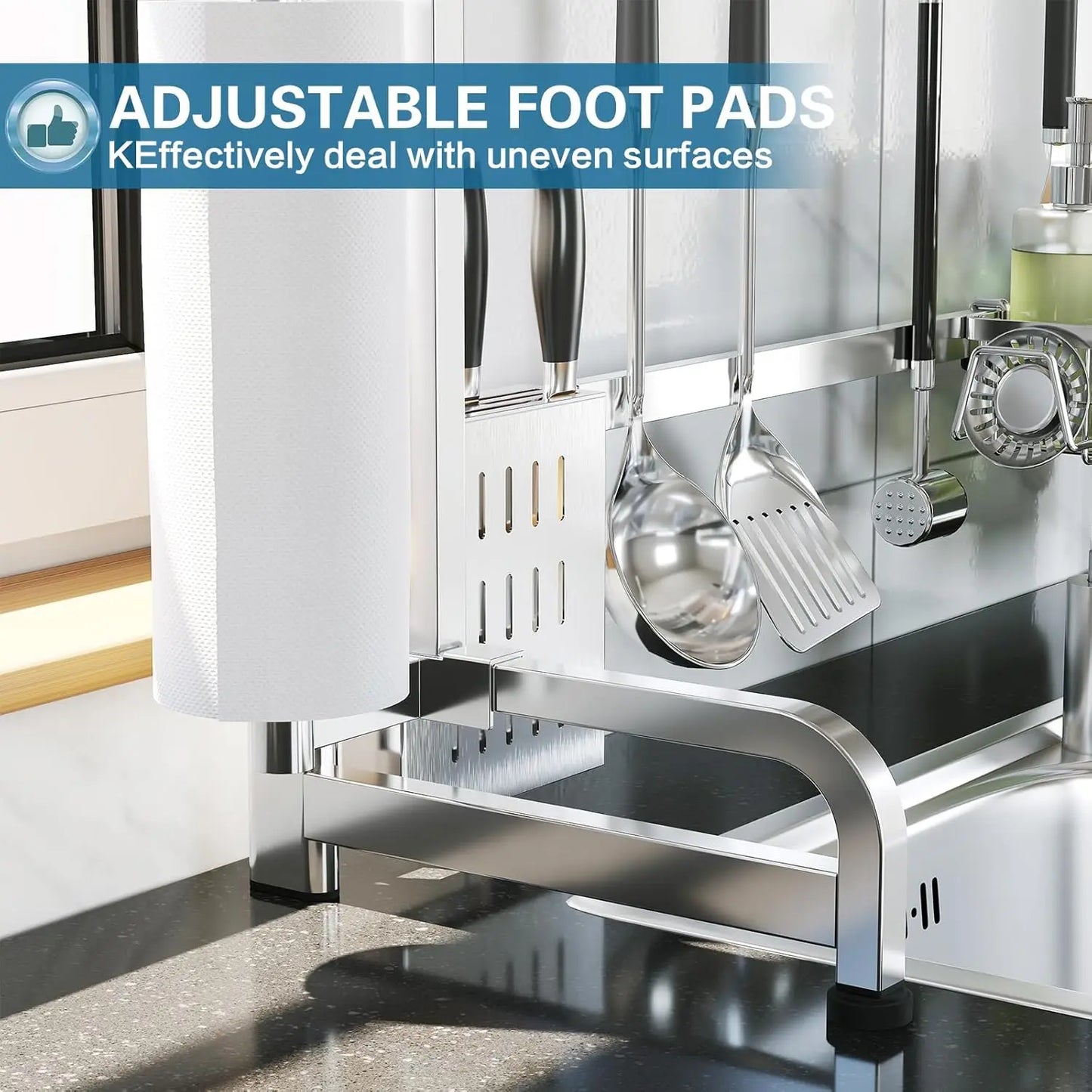 Over-Sink Dish Drying Rack, 3-Tier Adjustable Stainless Steel Organizer