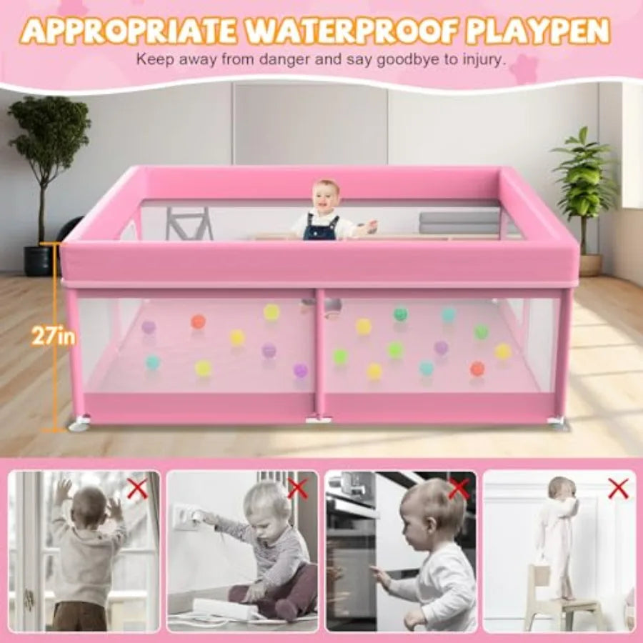 Baby Playpen With Mat For Babies And Toddlers Breathable Mesh