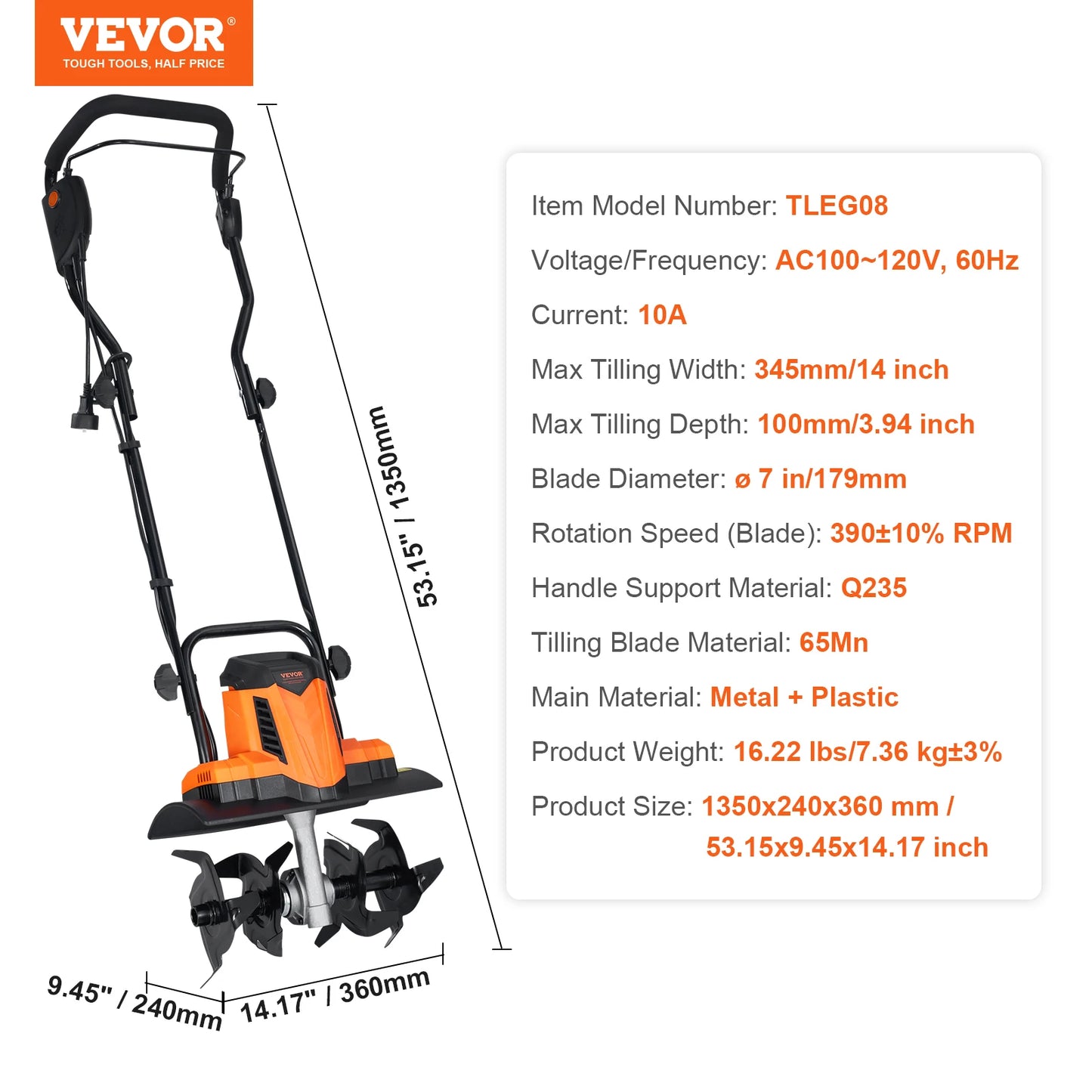 SucceBuy 12 Amp Electric Tiller Cultivator With Steel Mn Tines