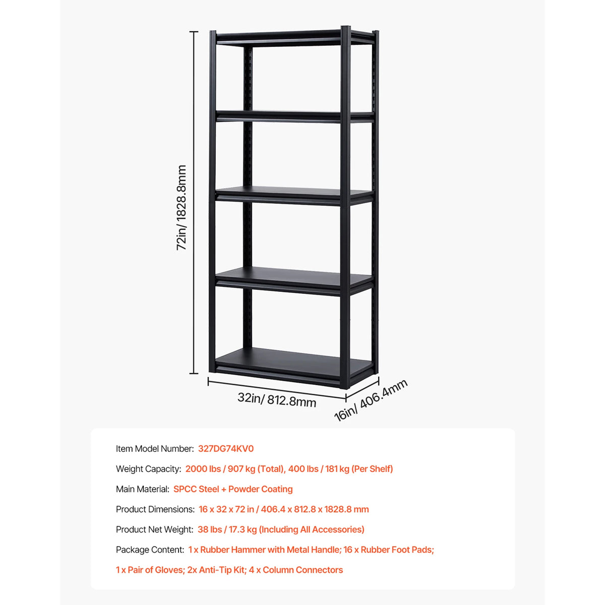 VEVOR Five-Tier Garage Storage Shelves Heavy Duty Steel Rack