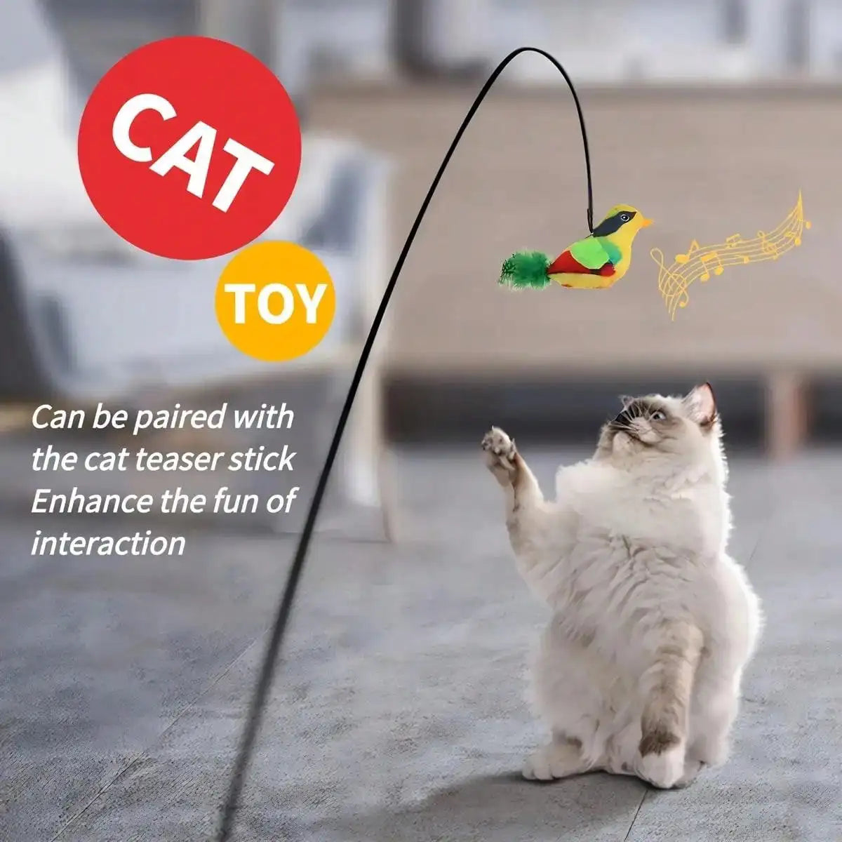 Interactive Cat Toy With Realistic Bird Sounds Battery Free Hanging Soft Plush