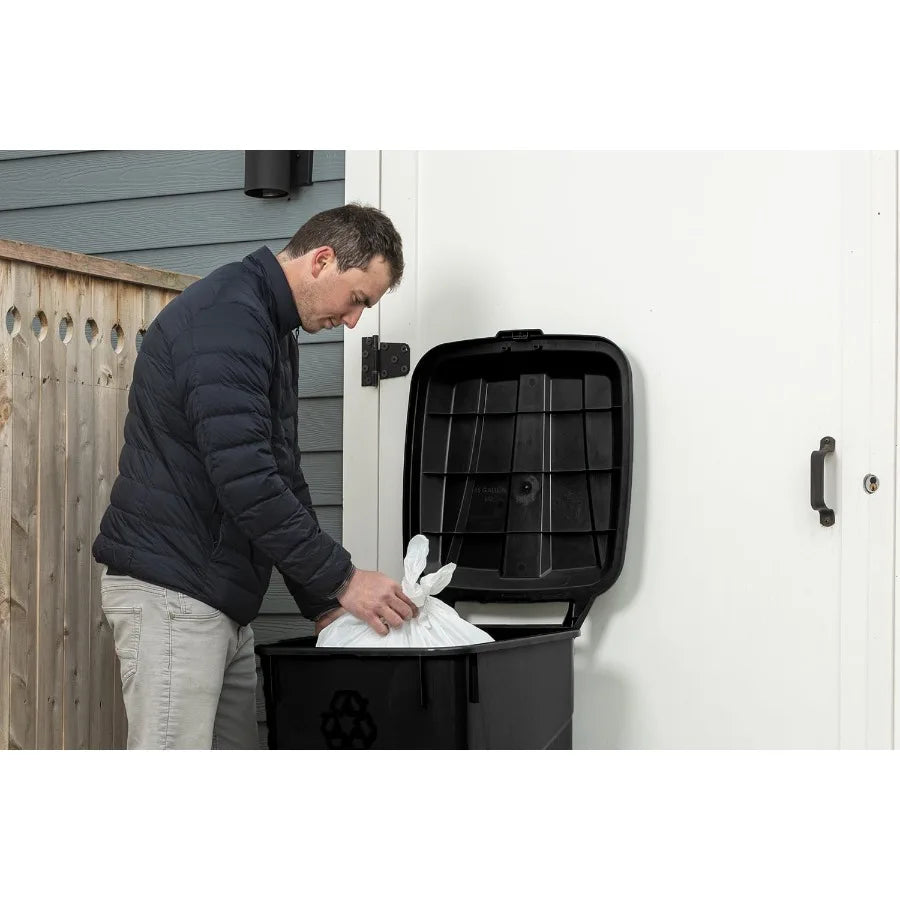 Wheeled Heavy Duty Plastic Garbage Can With Attached Lid