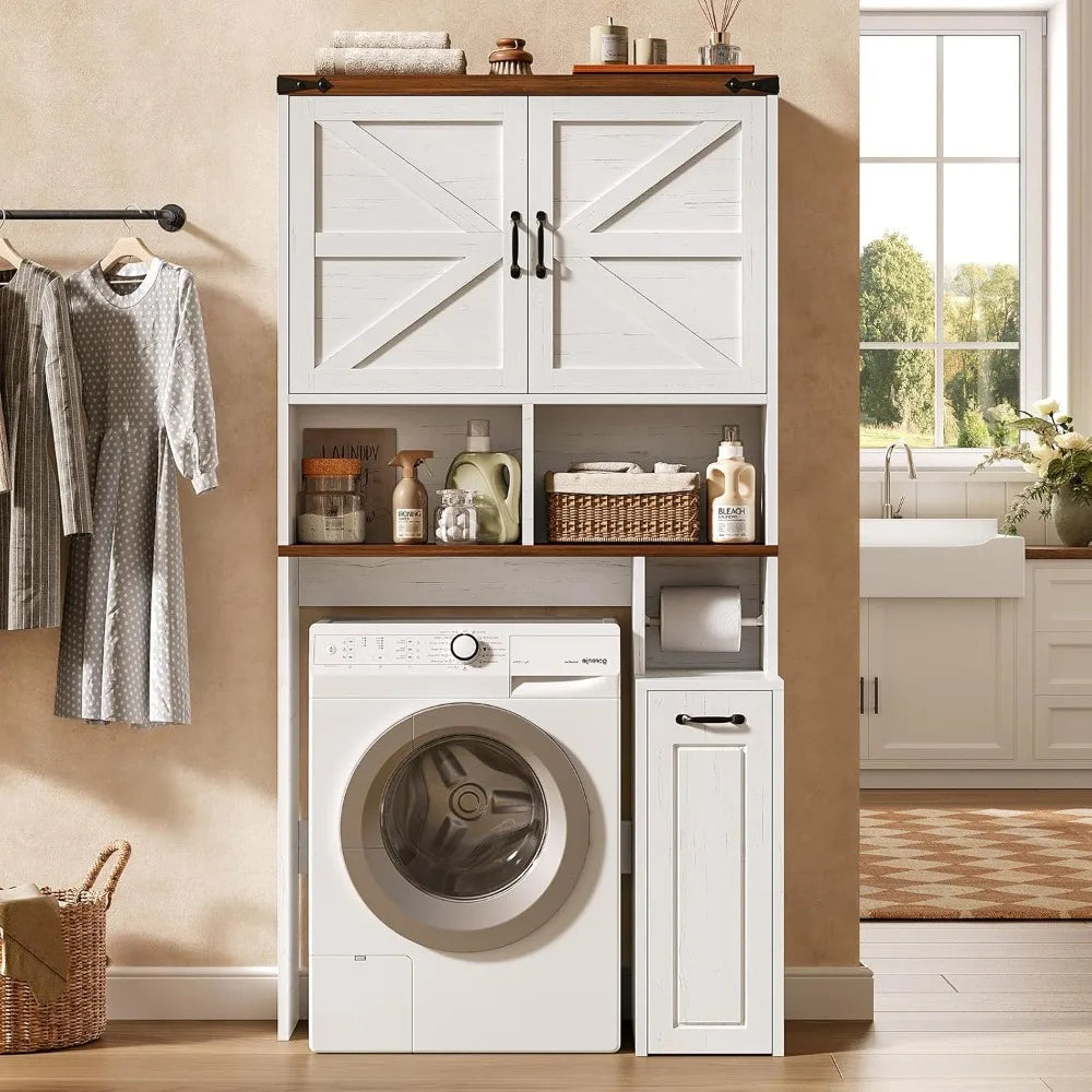 Farmhouse Over Toilet Storage Cabinet With Pulley And Adjustable Shelf