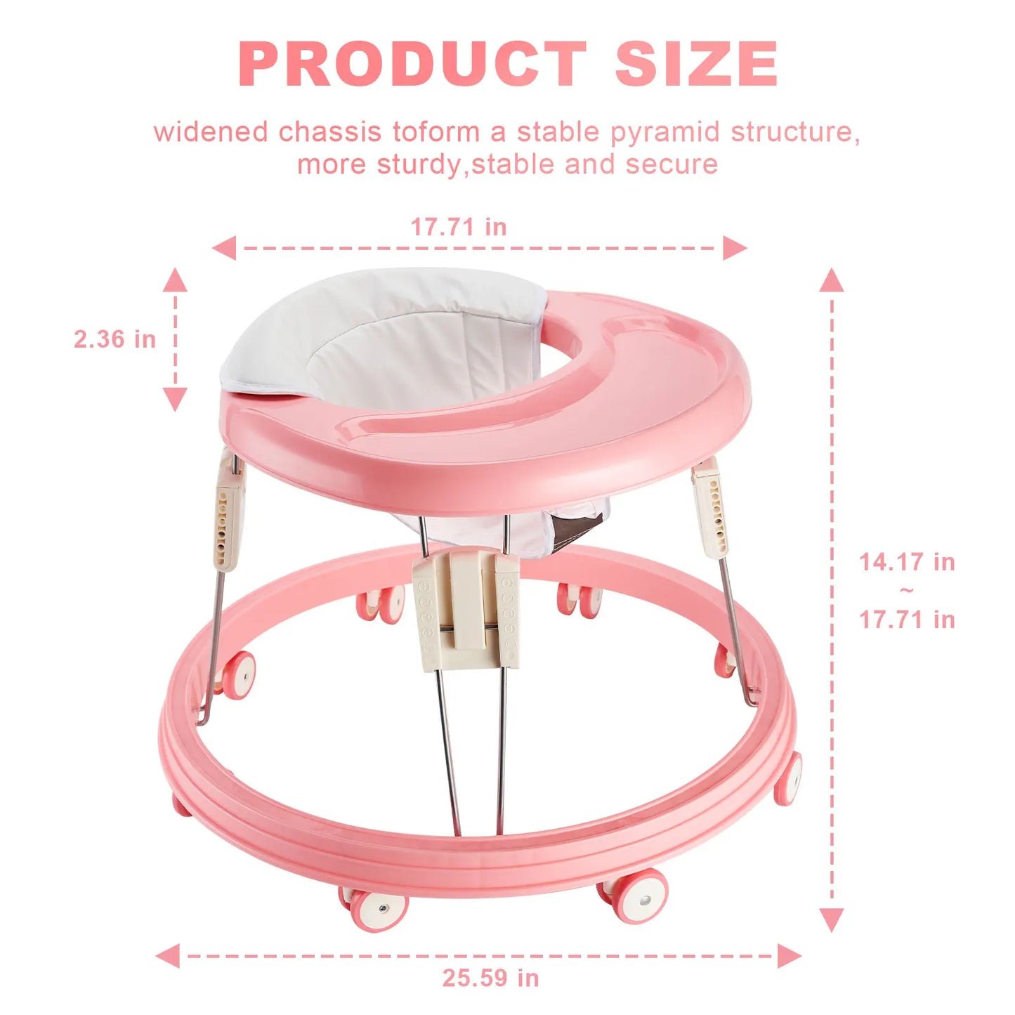 Foldable Baby Walker With Anti Roll Over Brake 5 Level Height Adjustable