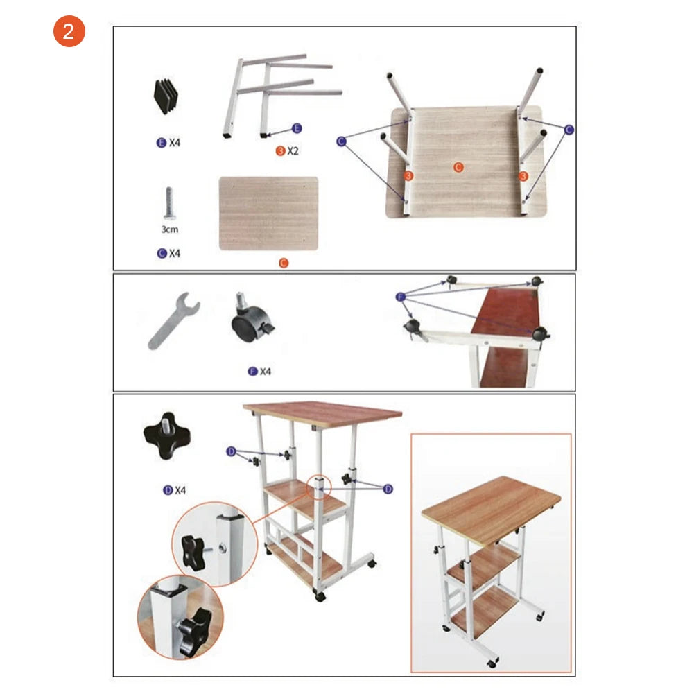 Adjustable Bedside Laptop Desk With Rolling Wheels And Multi Layer Storage