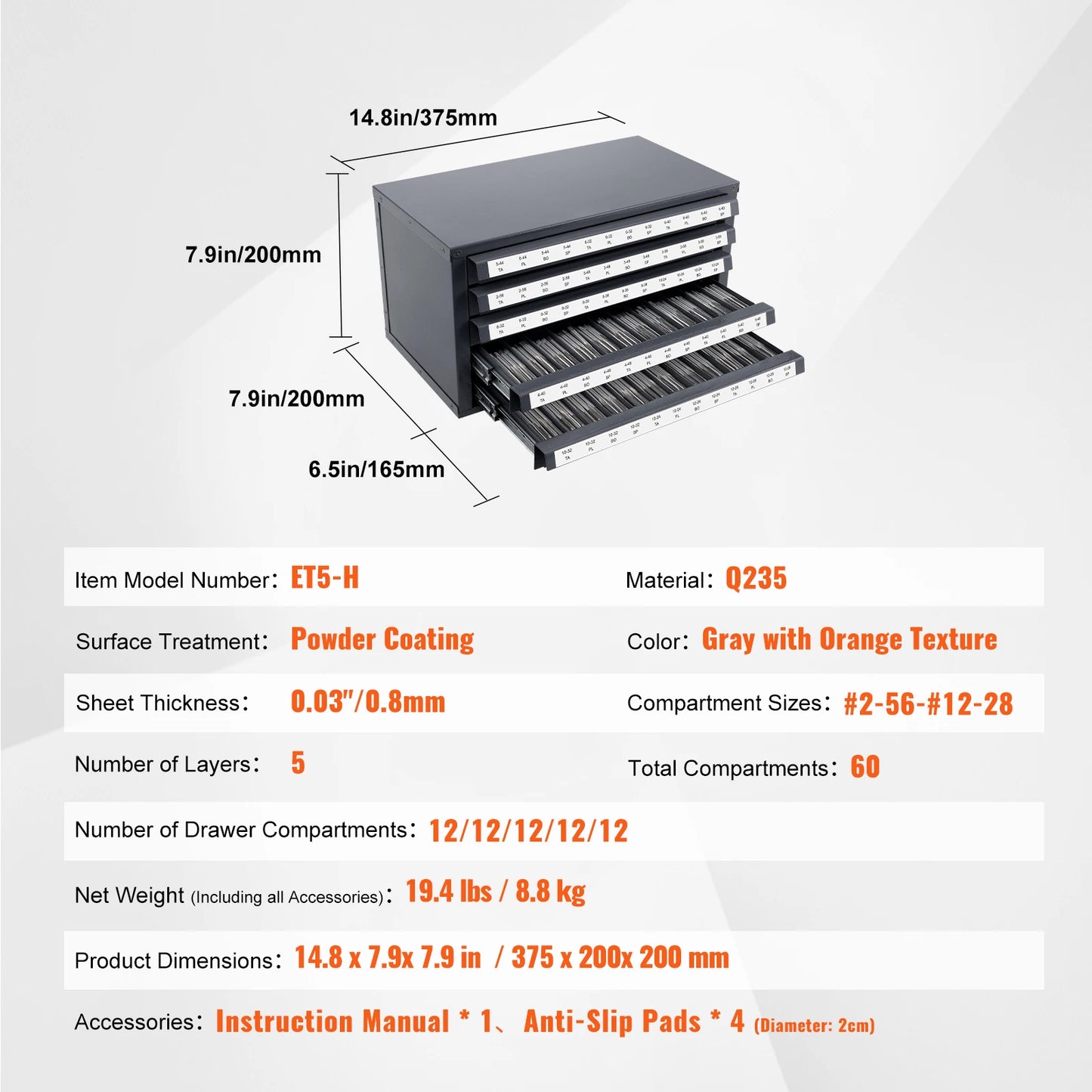 SucceBuy Steel Drill Bit Dispenser Cabinet Three Drawer Organizer