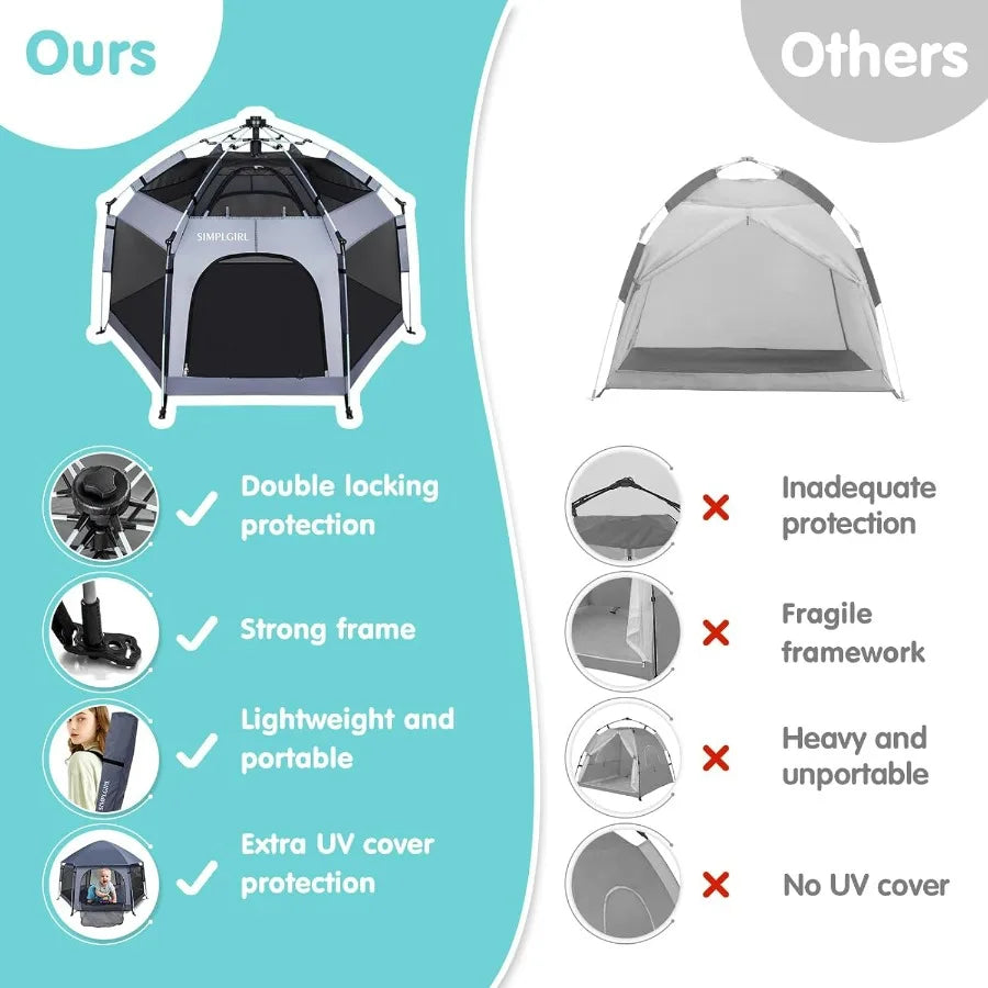 Portable Lightweight Pop Up Playpen With Canopy And Travel Bag