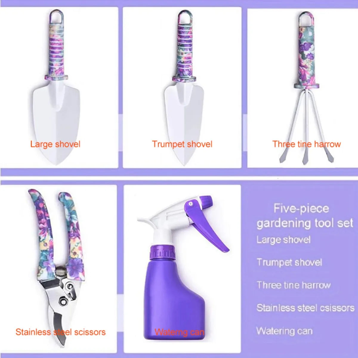 Flower Print Gardening Tool Set With Watering Can And Shovel