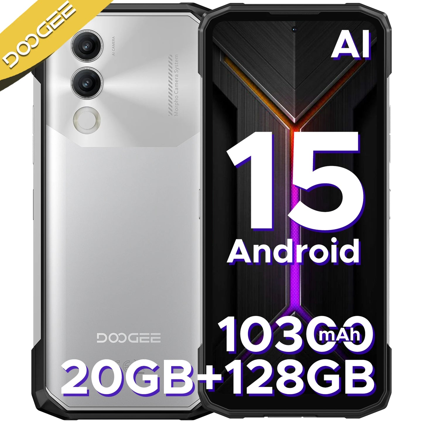 DOOGEE Blade20 Rugged Smartphone 6.6 Inch Display 10300mAh Battery NFC AI Camera