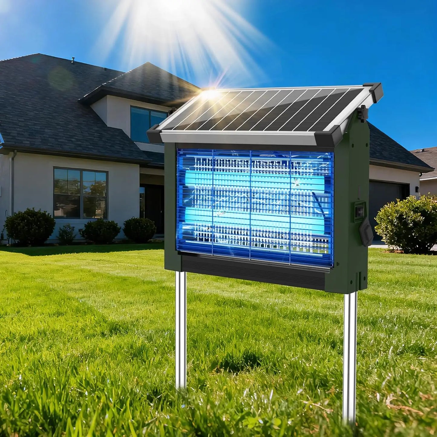 Solar Mosquito Zapper 4500V Outdoor Waterproof With Panel Sensor