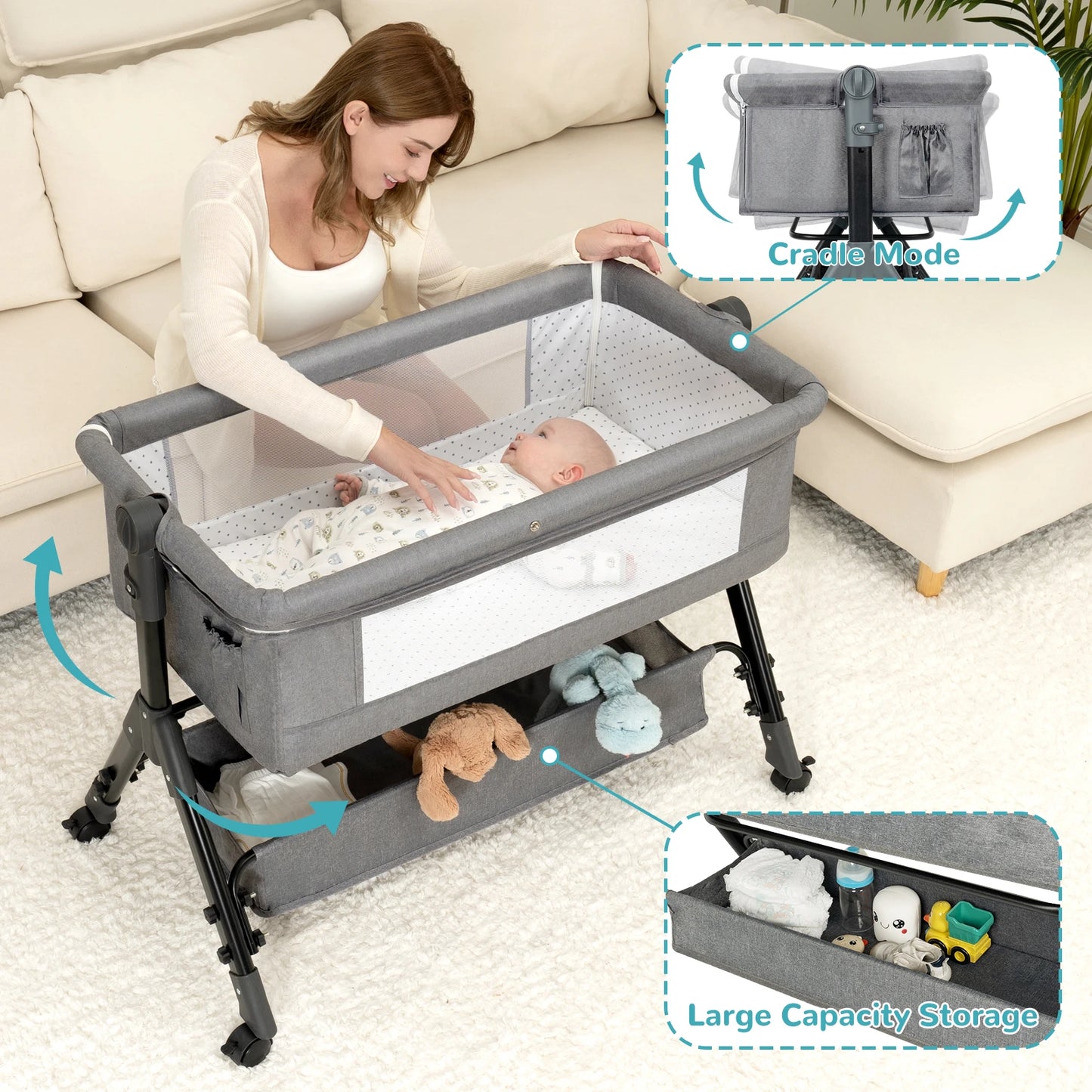 3 In 1 Baby Bassinet Bedside Sleeper For Newborns Portable