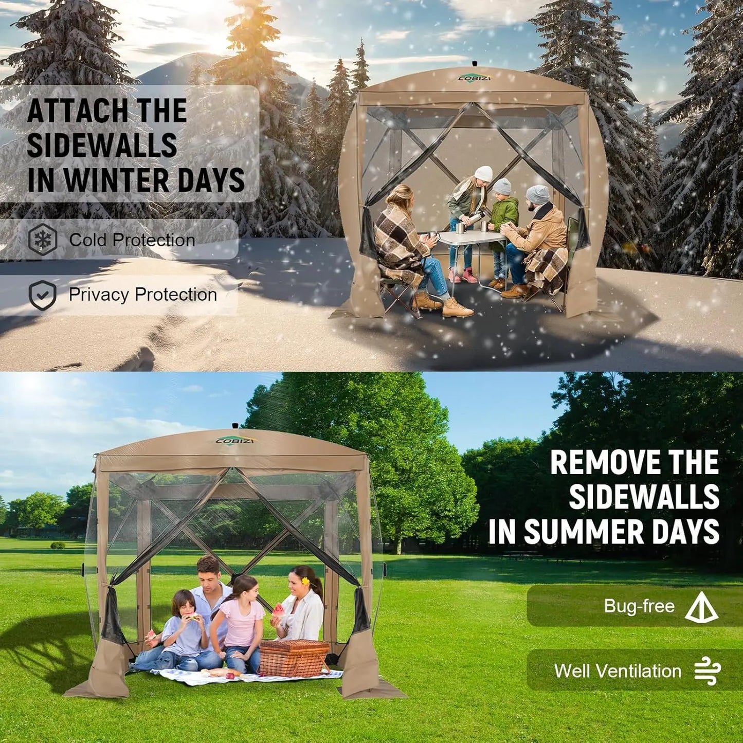 COBIZICN Pop Up Gazebo Screen Tent With Sidewalls Carry Bag
