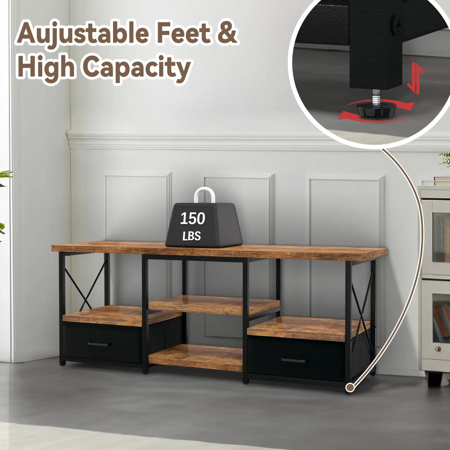 TV Stand With Fabric Drawers For Living Room Storage