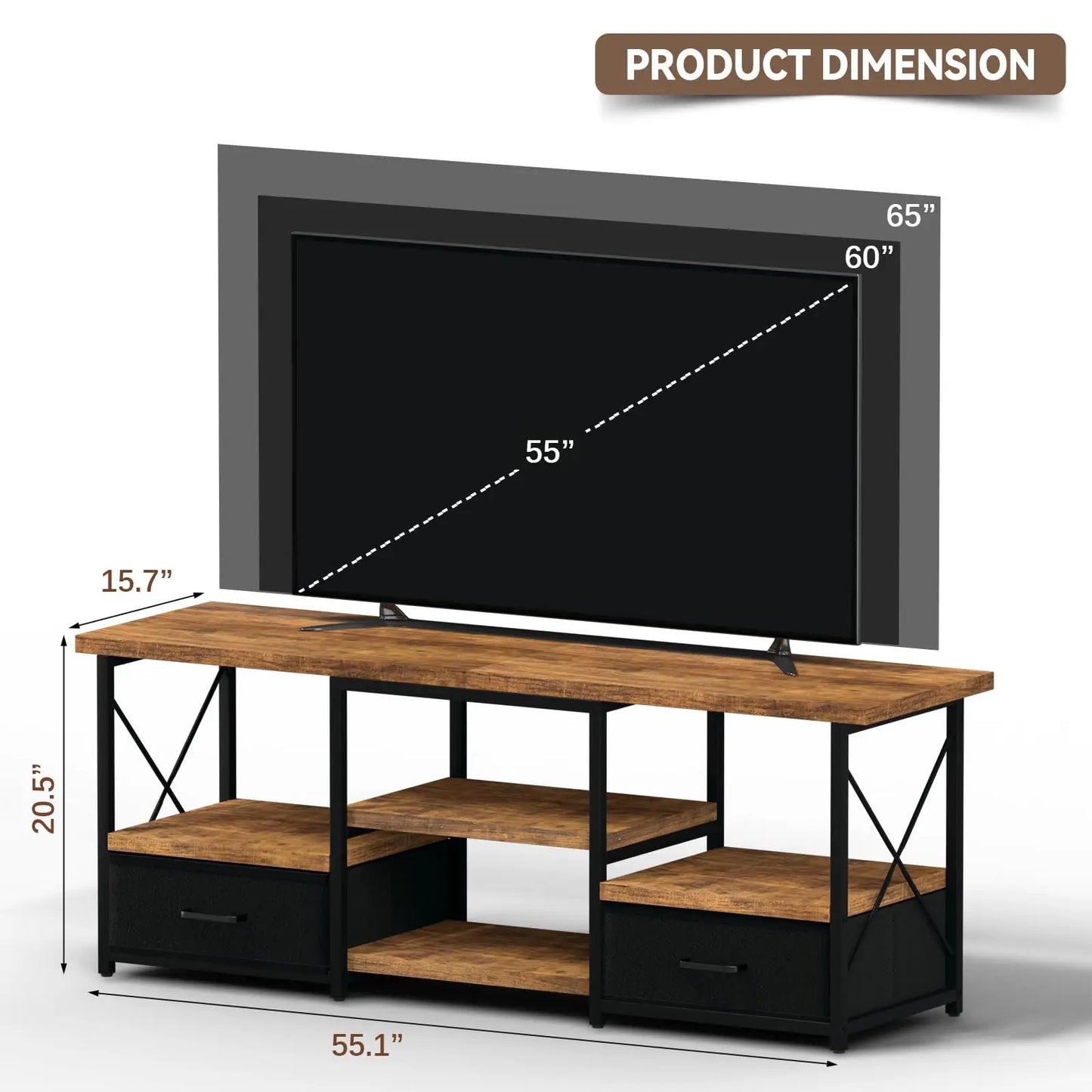 TV Stand With Fabric Drawers For Living Room Storage