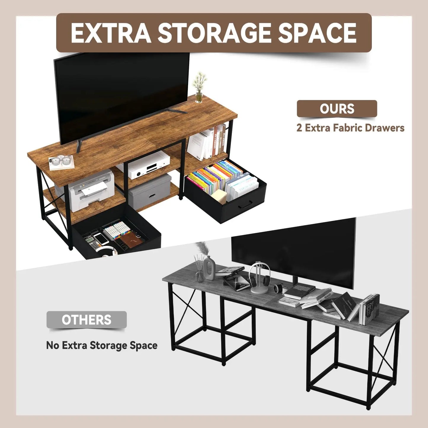 TV Stand With Fabric Drawers For Living Room Storage