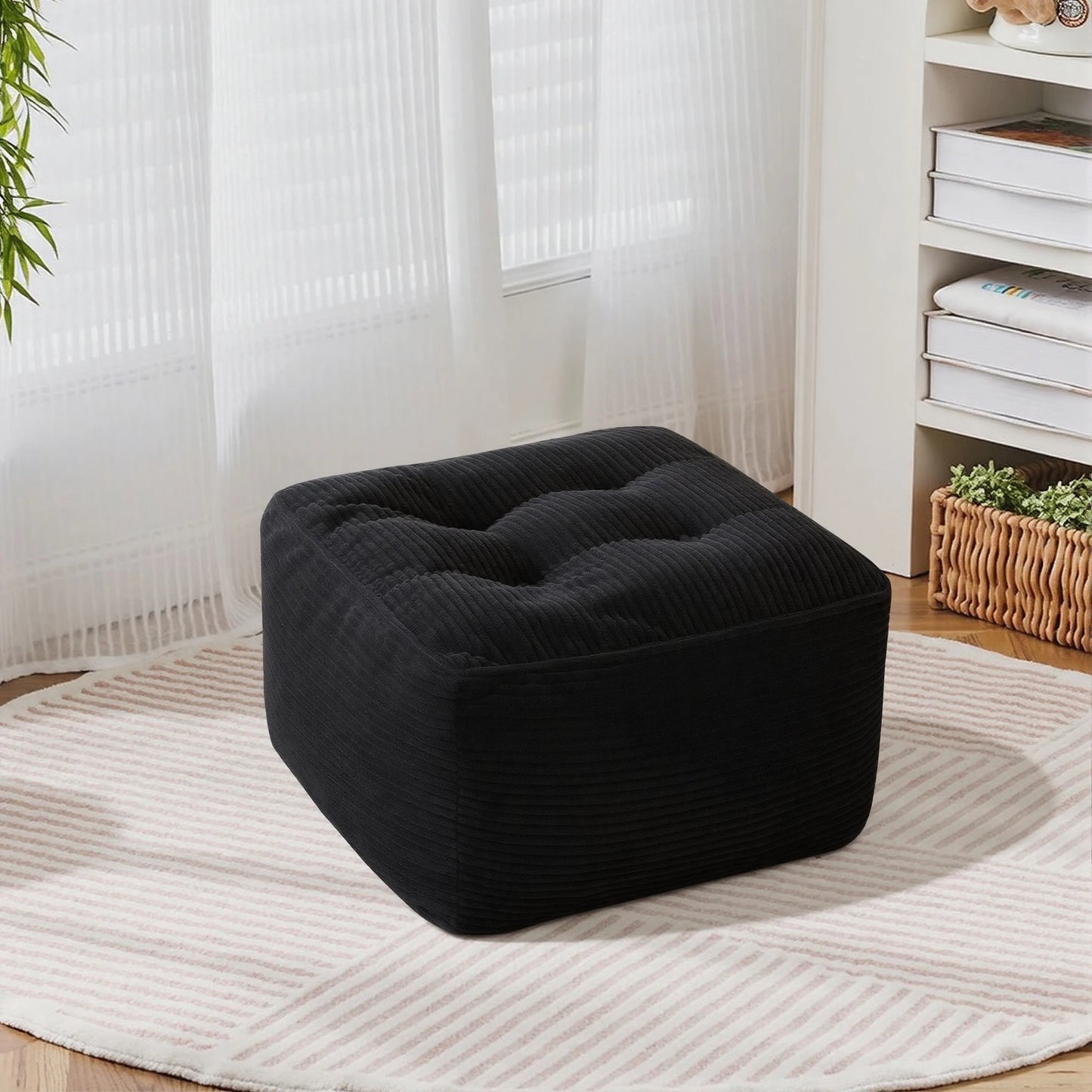 Corduroy Square Ottoman Footstool Tufted Upholstered For Living Room