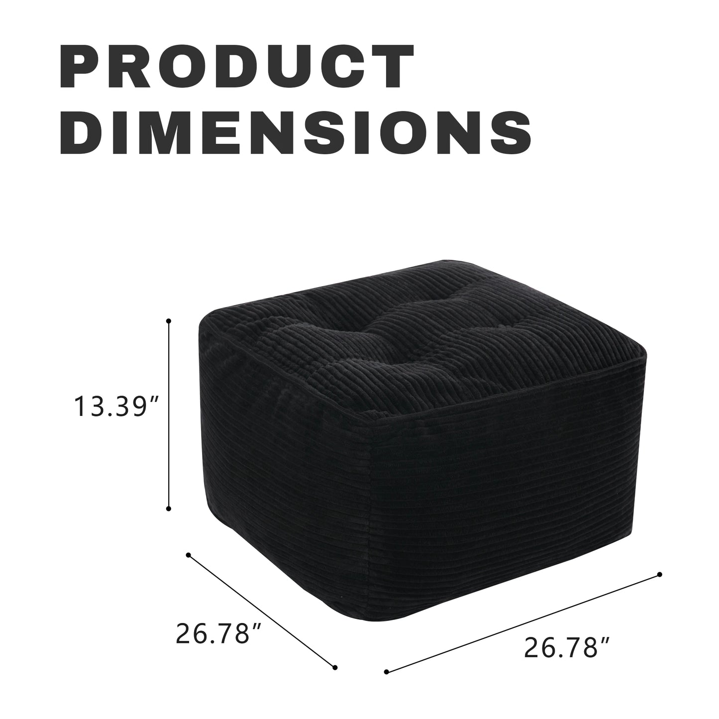 Corduroy Square Ottoman Footstool Tufted Upholstered For Living Room