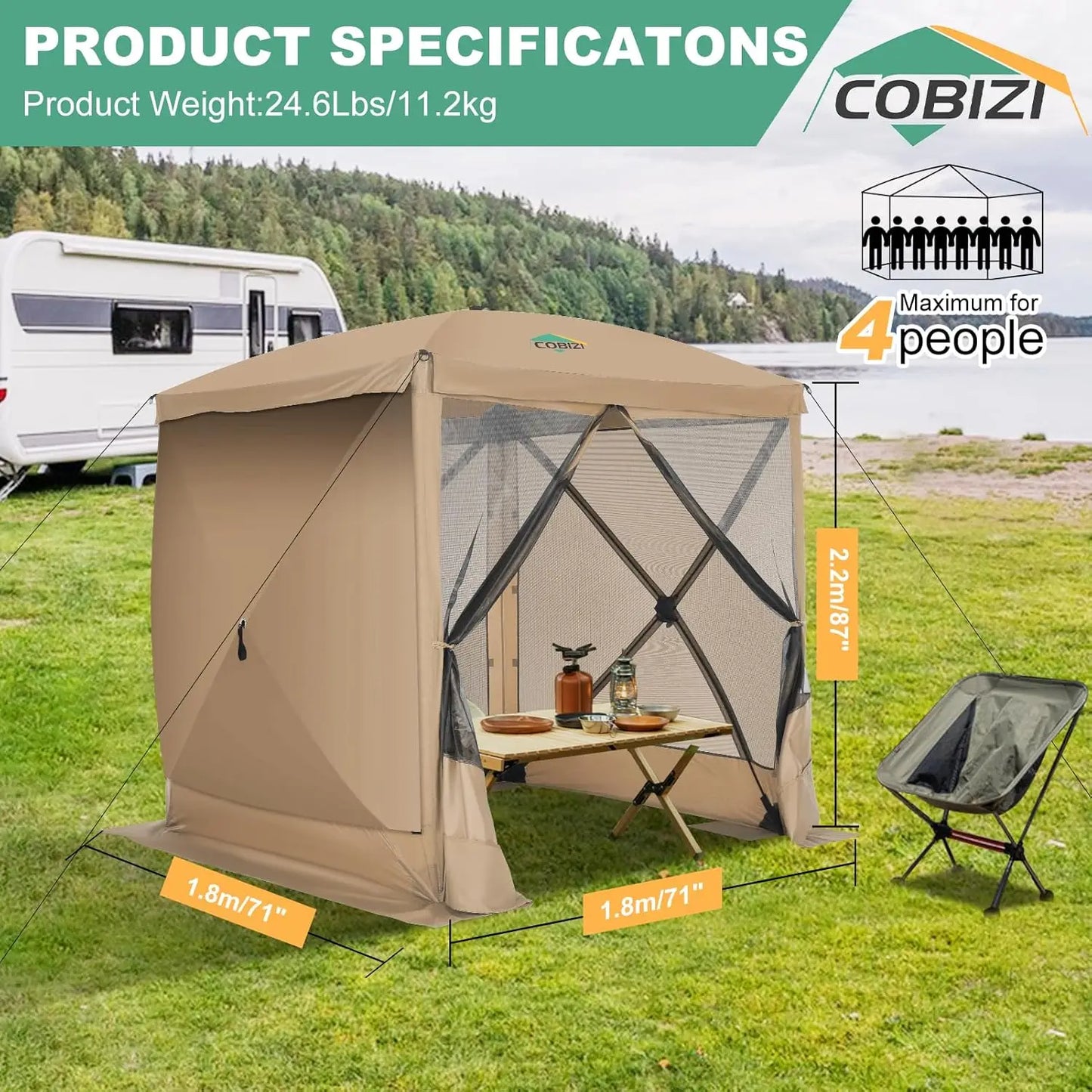 COBIZICN Pop Up Gazebo Screen Tent With Sidewalls Carry Bag