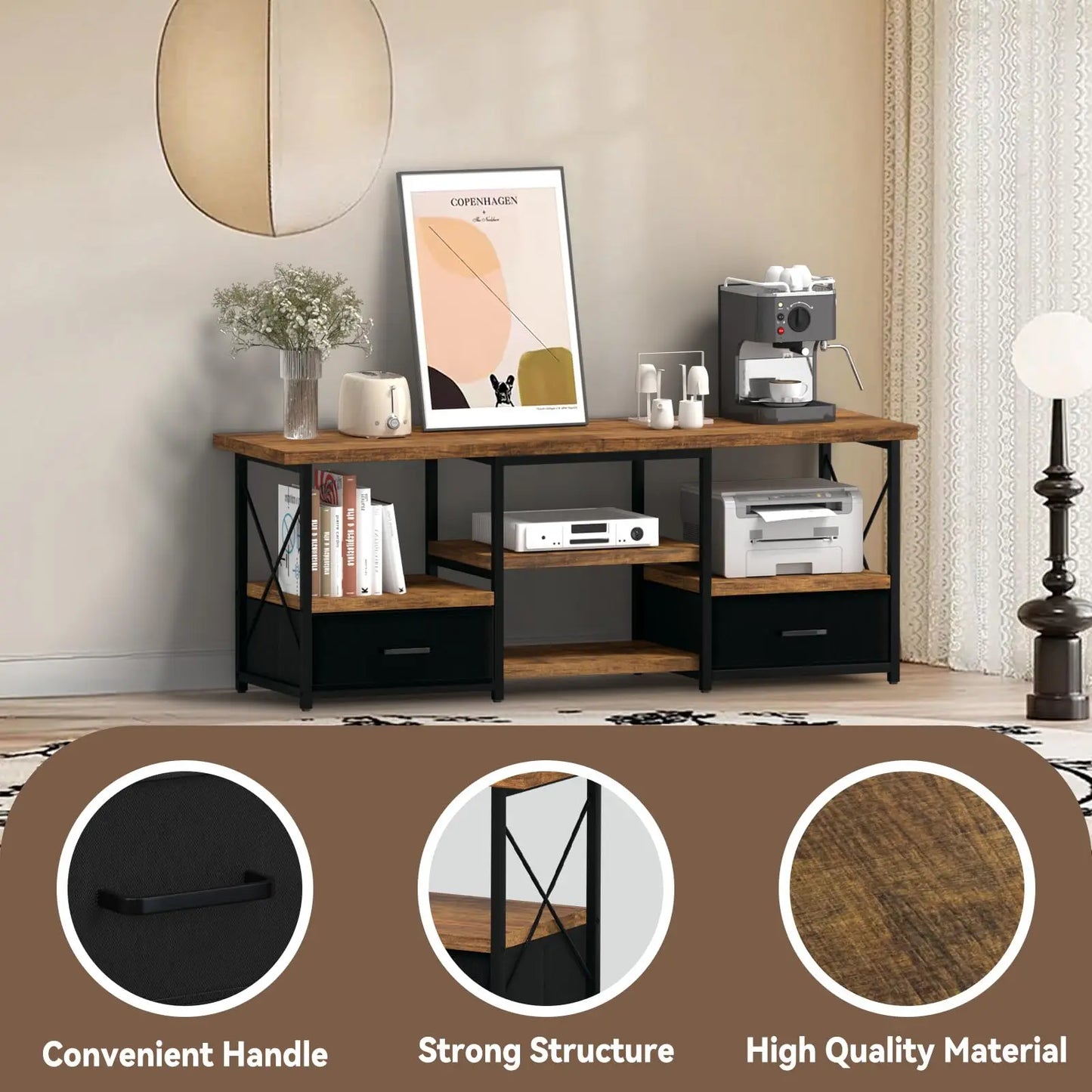 TV Stand With Fabric Drawers For Living Room Storage