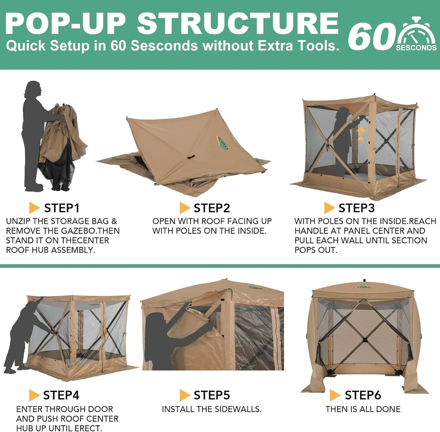COBIZICN Pop Up Gazebo Screen Tent With Sidewalls Carry Bag