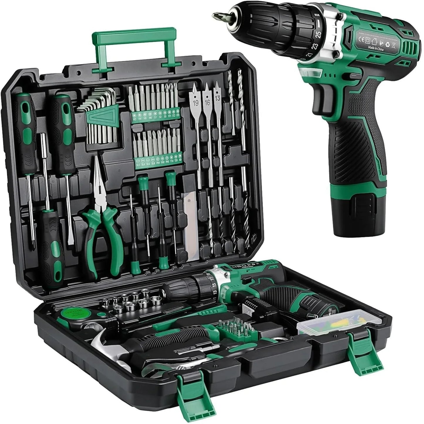TLGREEN 138 Piece Power Tool Set With 12V Cordless Drill