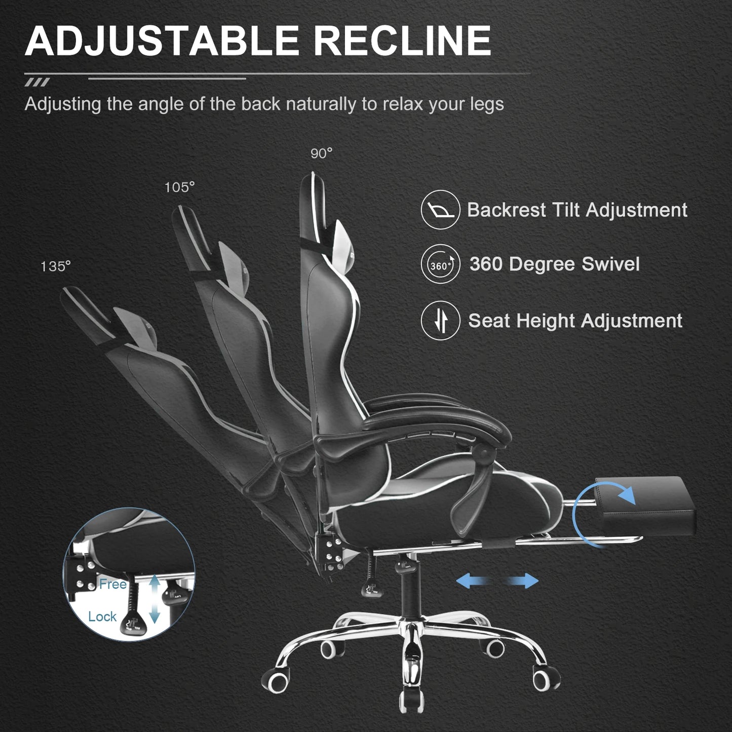GTPLAYER Gaming Chair With Footrest and Lumbar Support