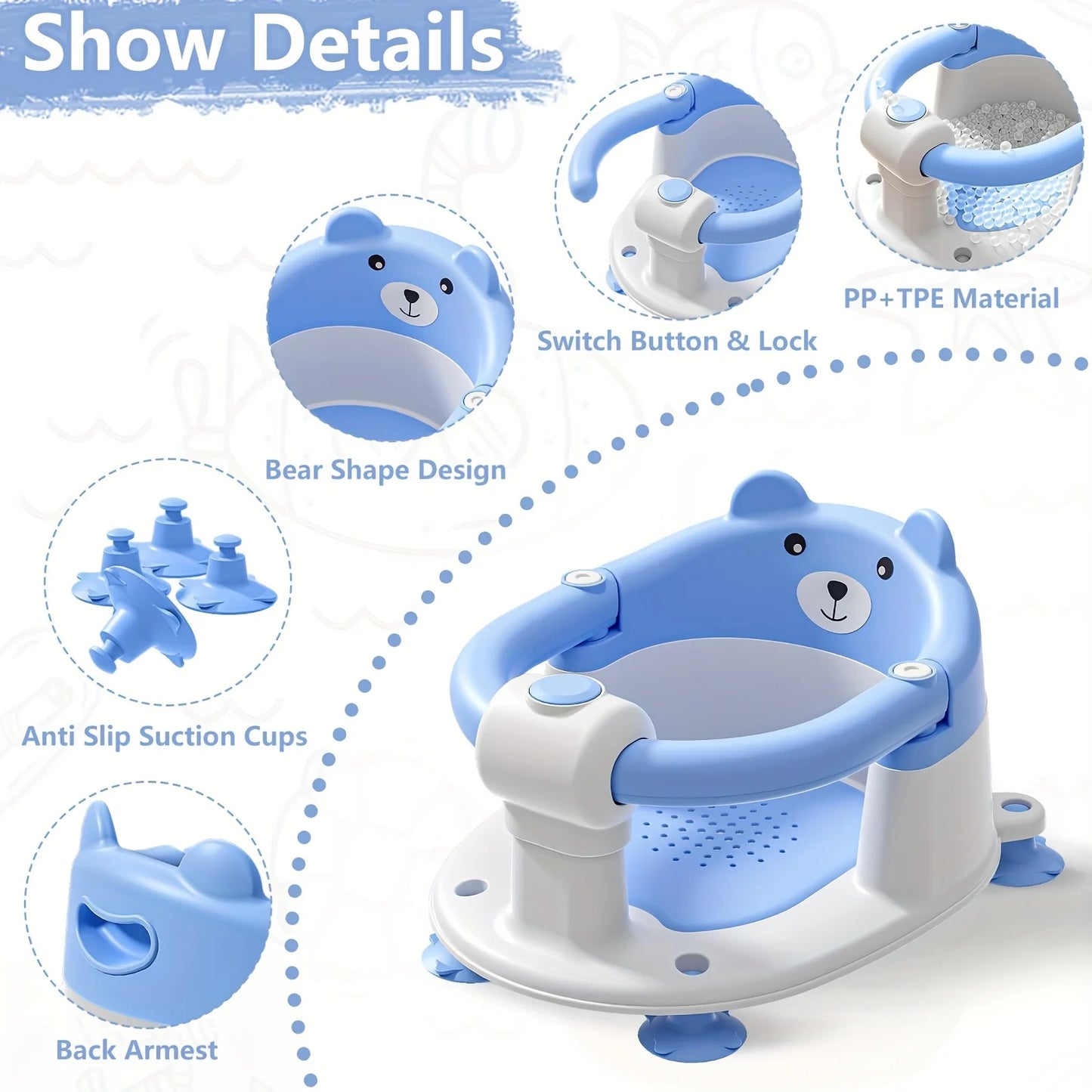 Baby Bath Seat Non Slip Tub Chair For Infants Safe