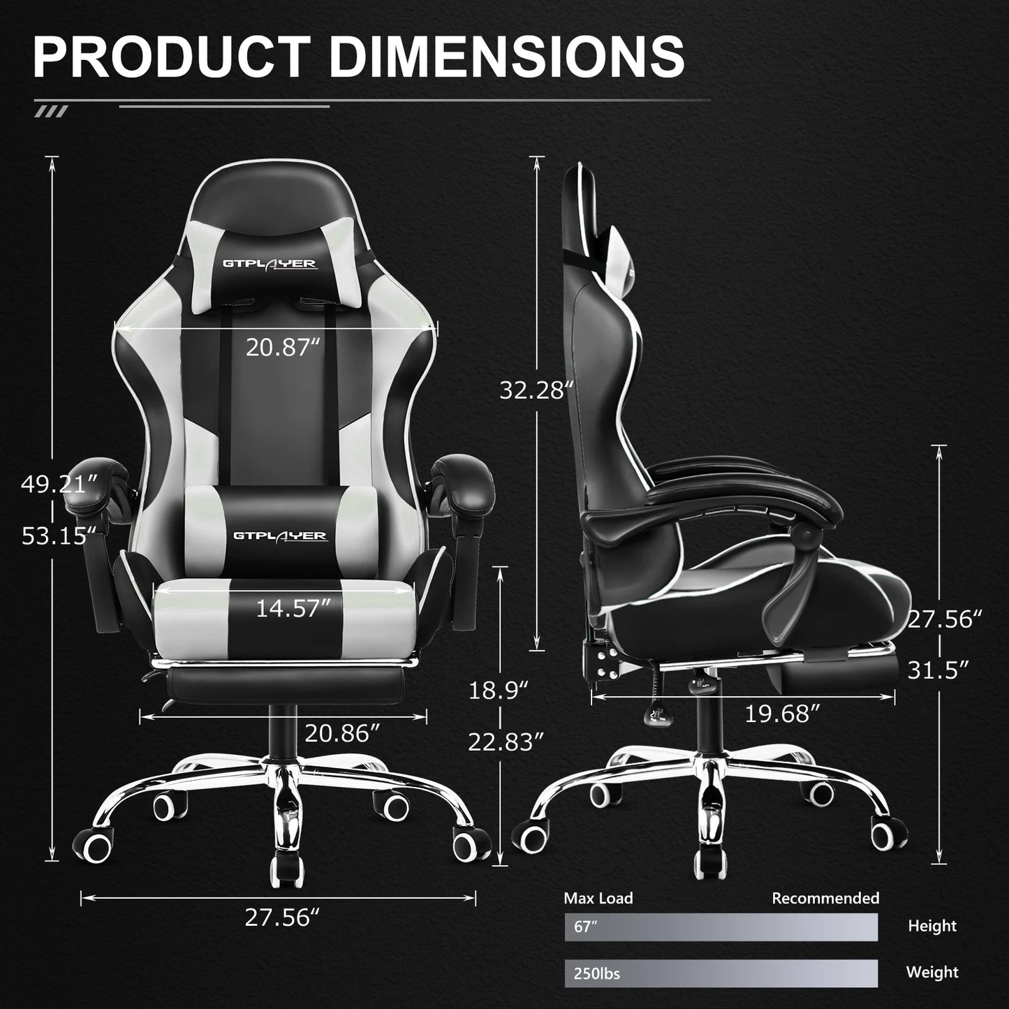 GTPLAYER Gaming Chair With Footrest and Lumbar Support