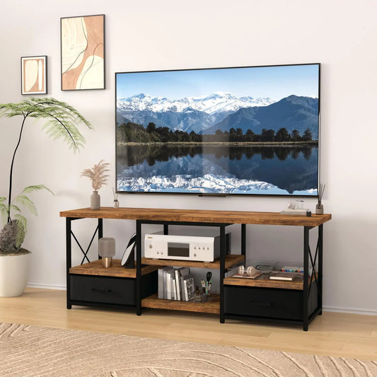 Traditional TV Stand With Fabric Drawers And Storage Solutions