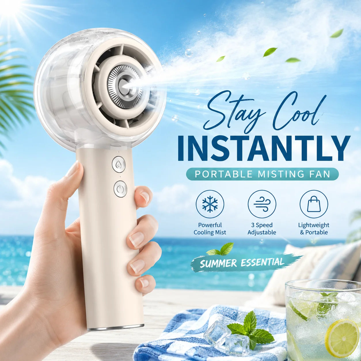 Portable Handheld Misting Fan 6000mAh Rechargeable Battery, Travel Fan