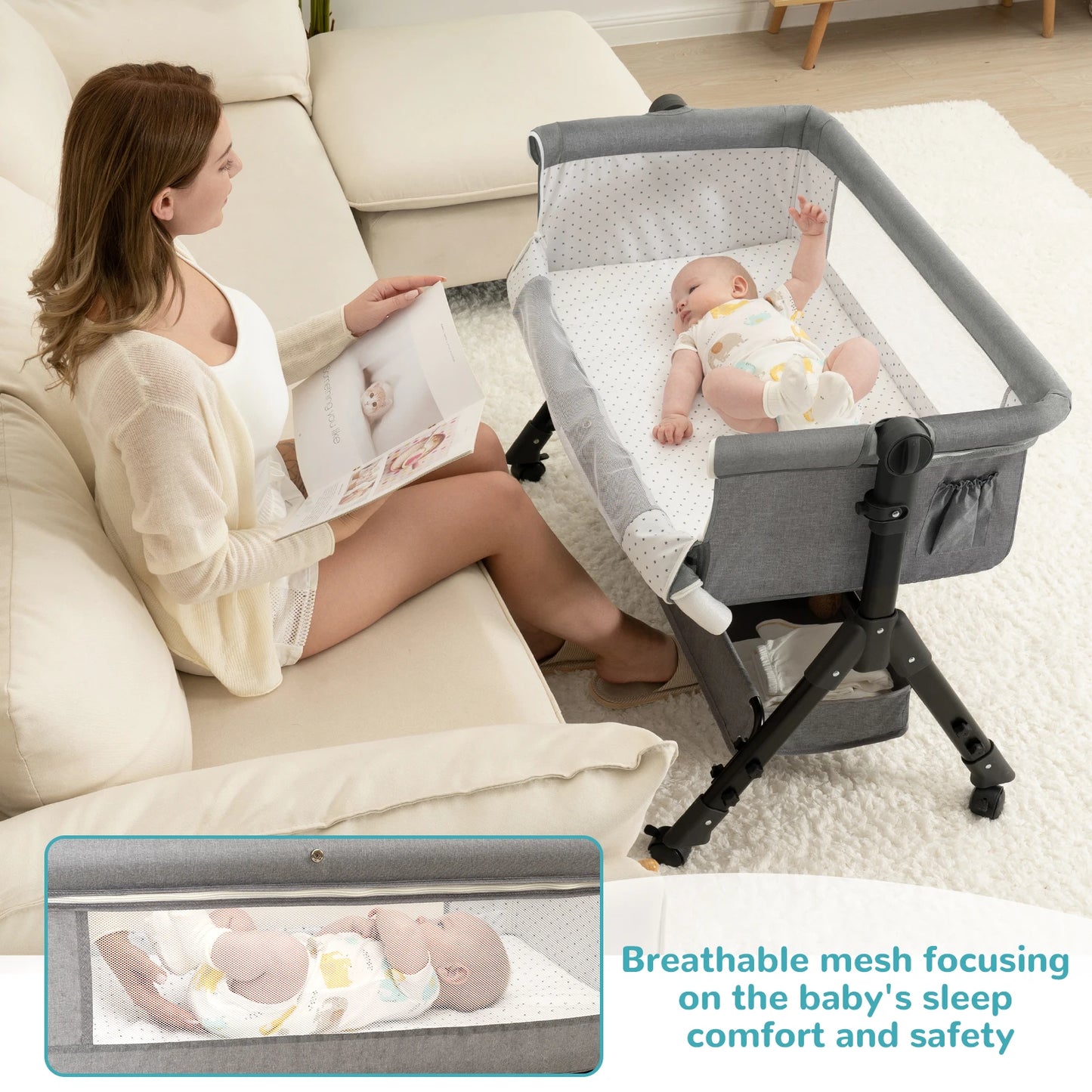 3 In 1 Baby Bassinet Bedside Sleeper For Newborns Portable
