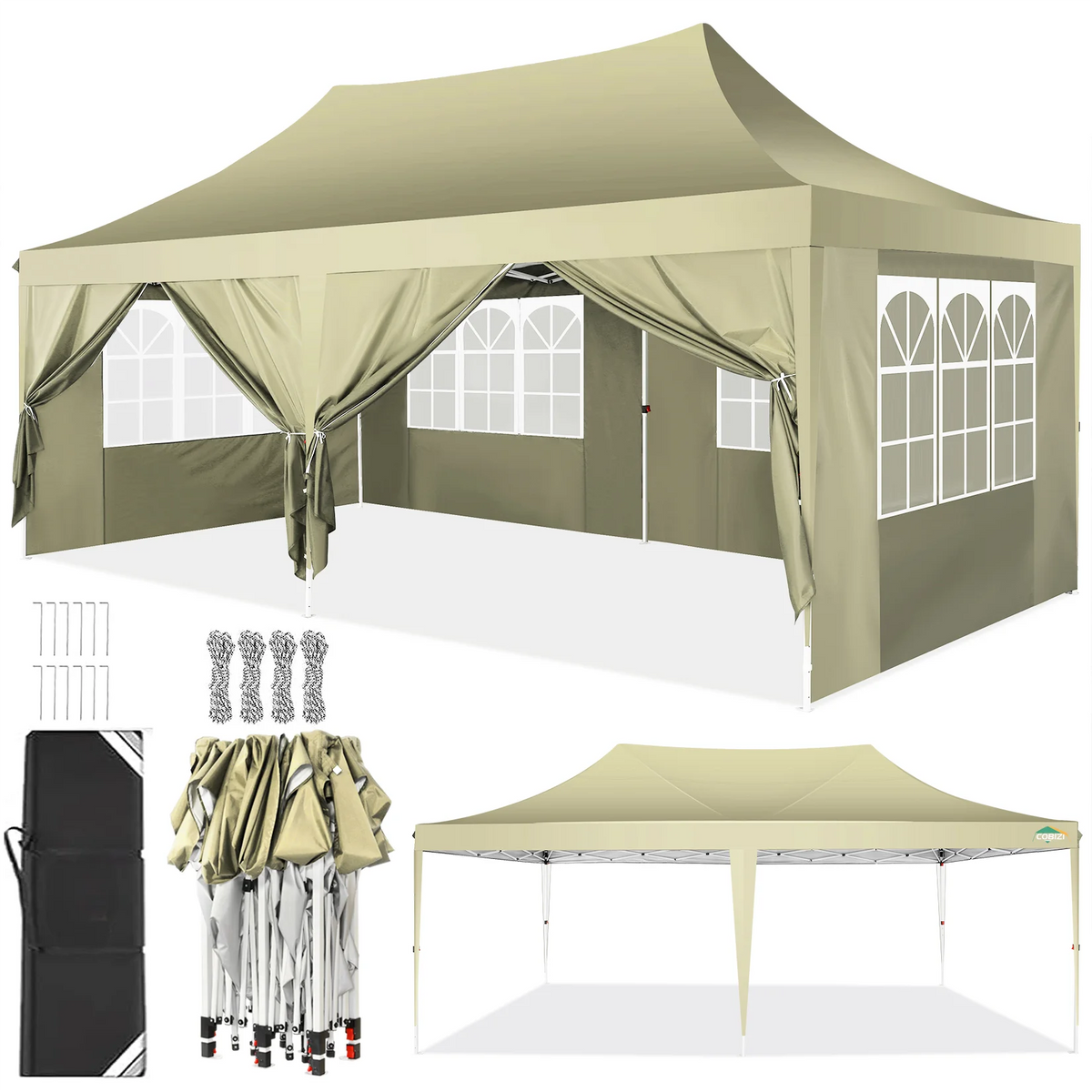 Cobizi Pop Up Gazebo Canopy With Waterproof Sidewalls