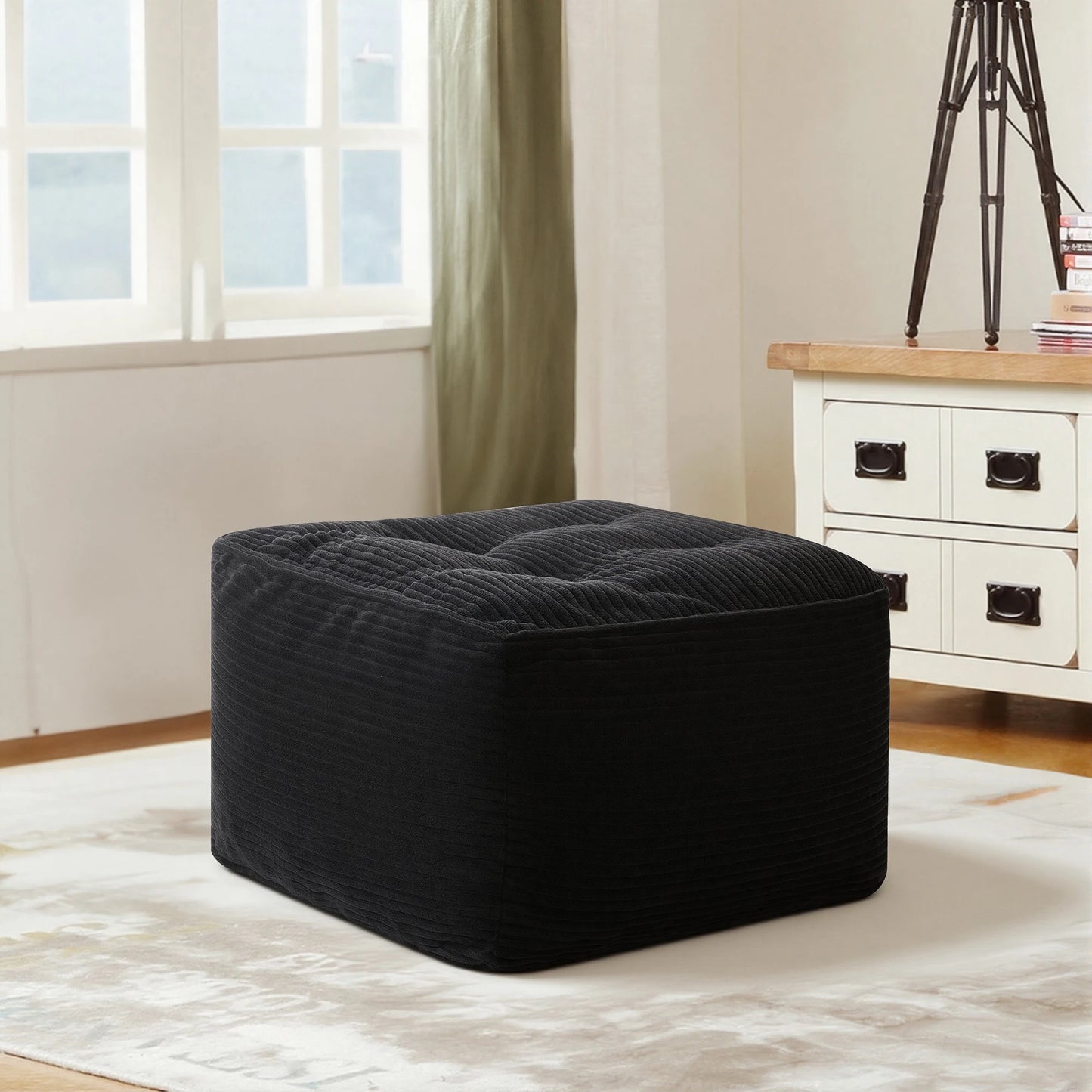 Corduroy Square Ottoman Footstool Tufted Upholstered For Living Room