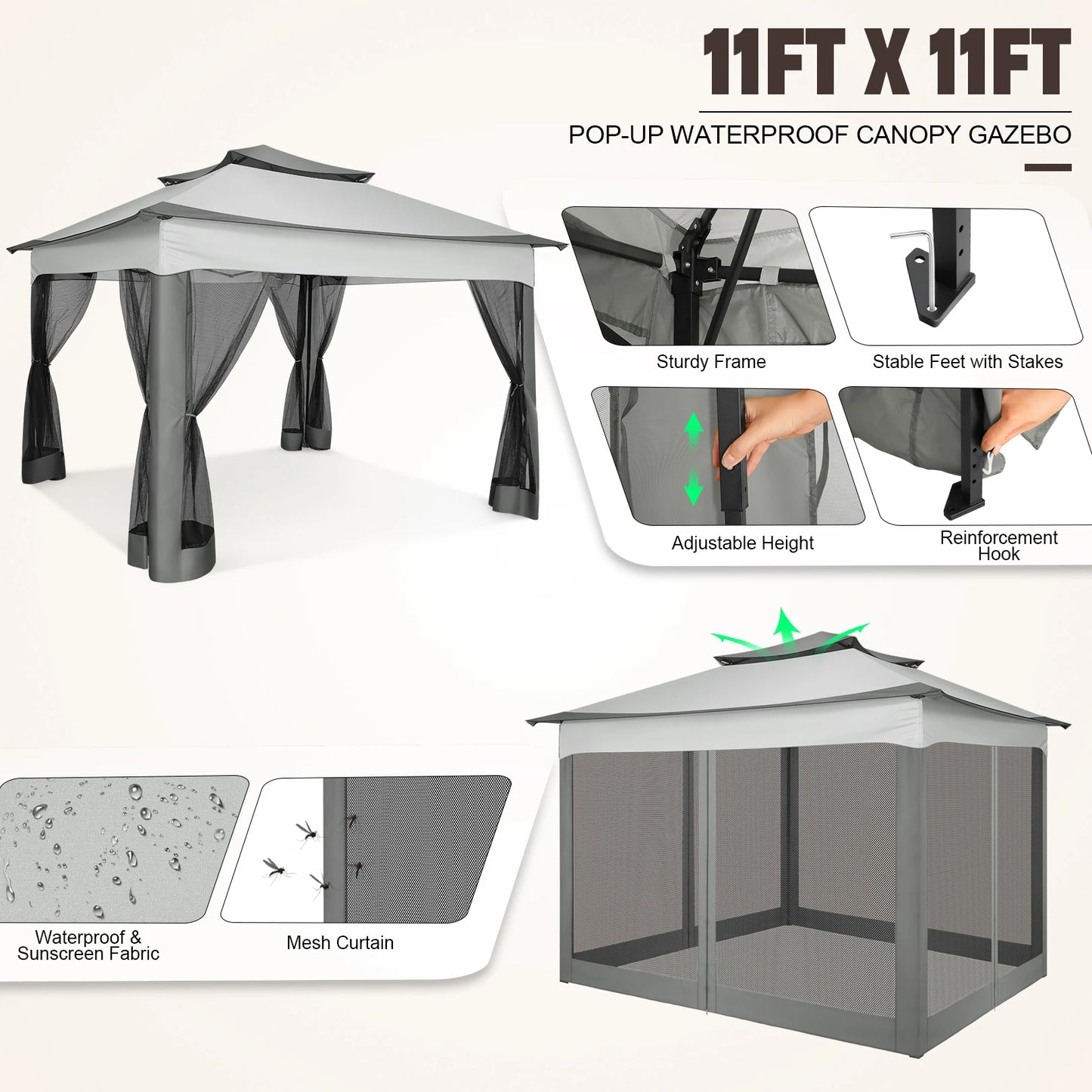Tooluck Pop Up Gazebo With Mosquito Netting Outdoor Canopy