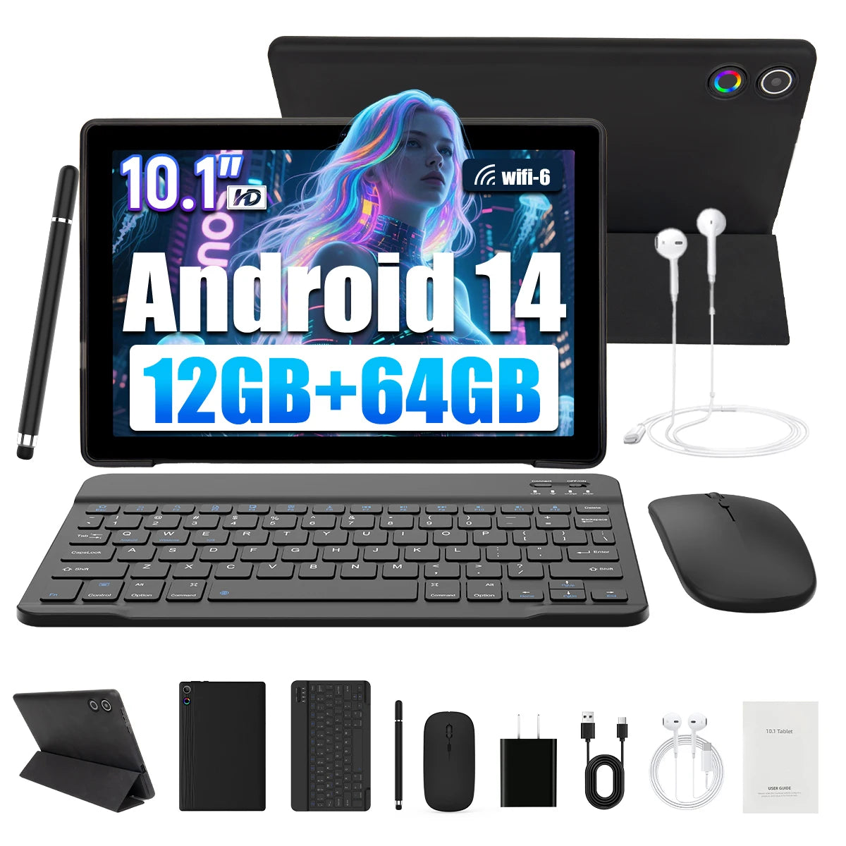 AEEZO-US Android 14 Tablet With 12GB RAM 64GB ROM Face Unlock IPS HD