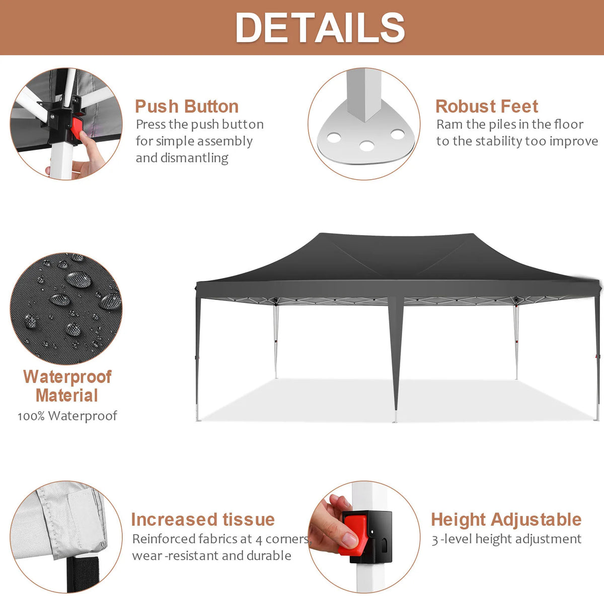Cobizi Pop Up Gazebo Canopy With Waterproof Sidewalls