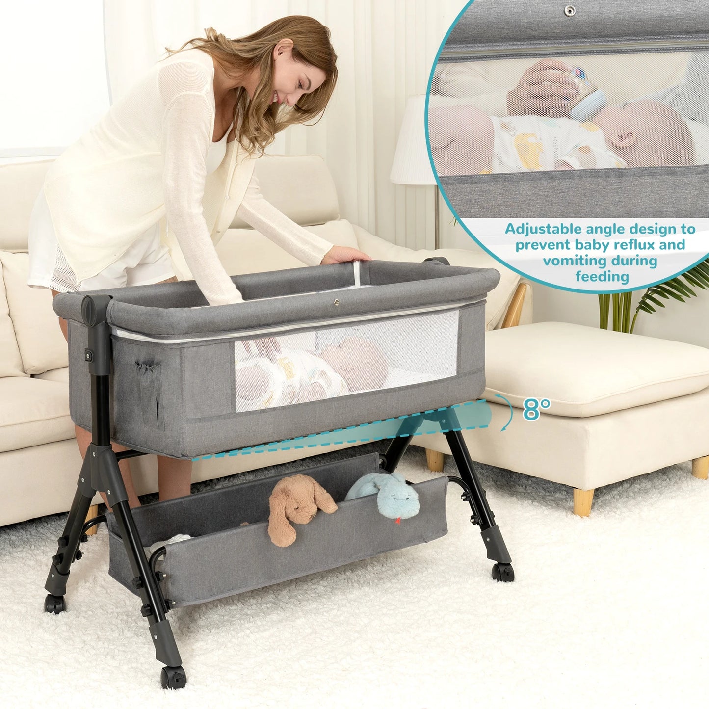 3 In 1 Baby Bassinet Bedside Sleeper For Newborns Portable