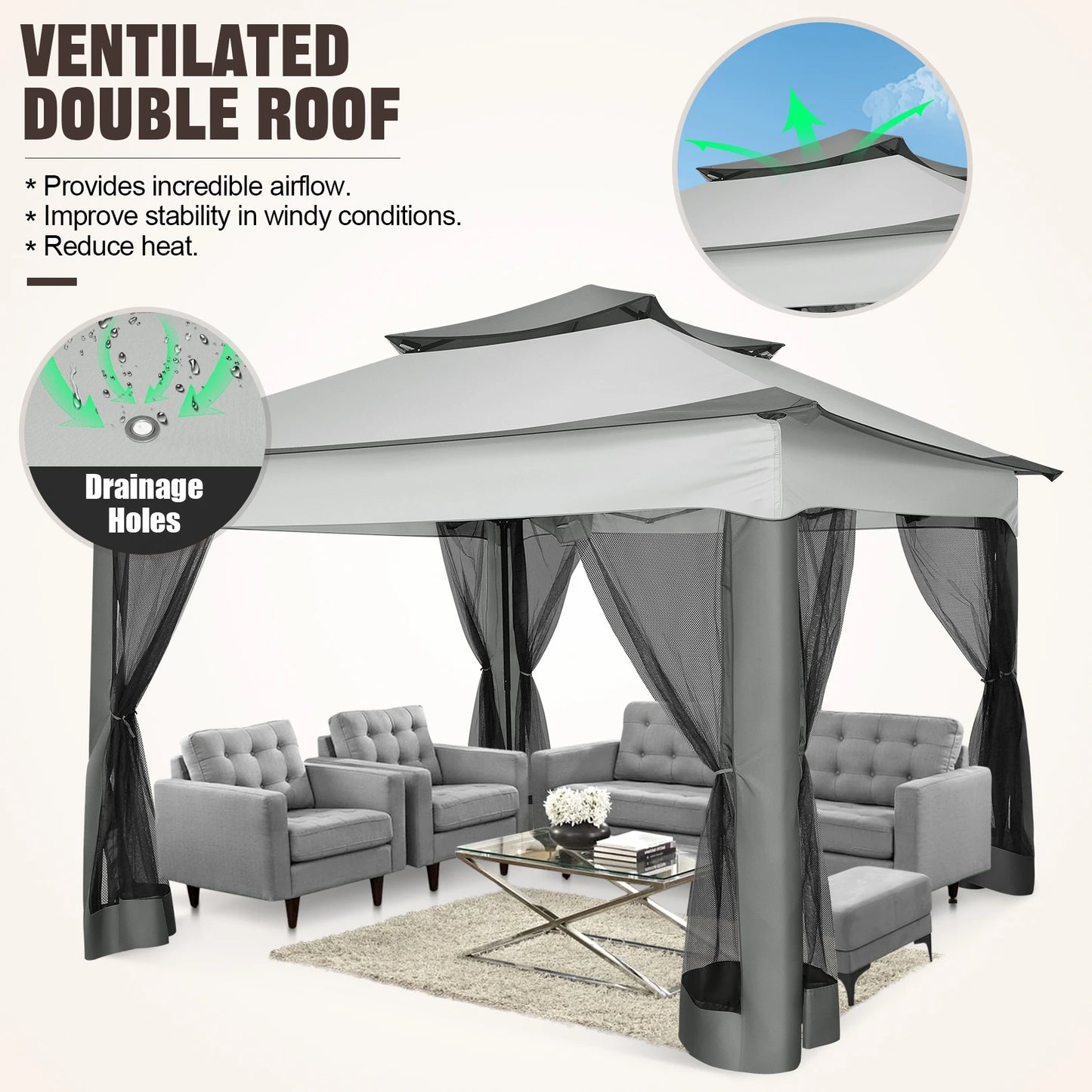 Tooluck Pop Up Gazebo With Mosquito Netting Outdoor Canopy