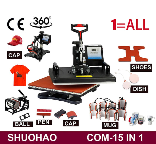 SHUOHAO 15in1 Heat Press Machine for Mug Cap Tshirt Pen