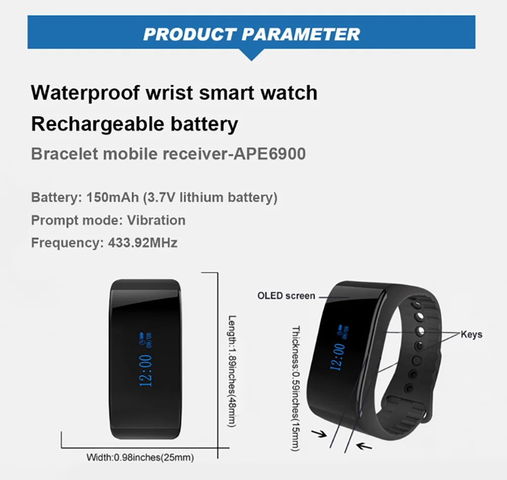 SINGCALL Wireless Calling System Wristband Receiver For Service Calling APE6900