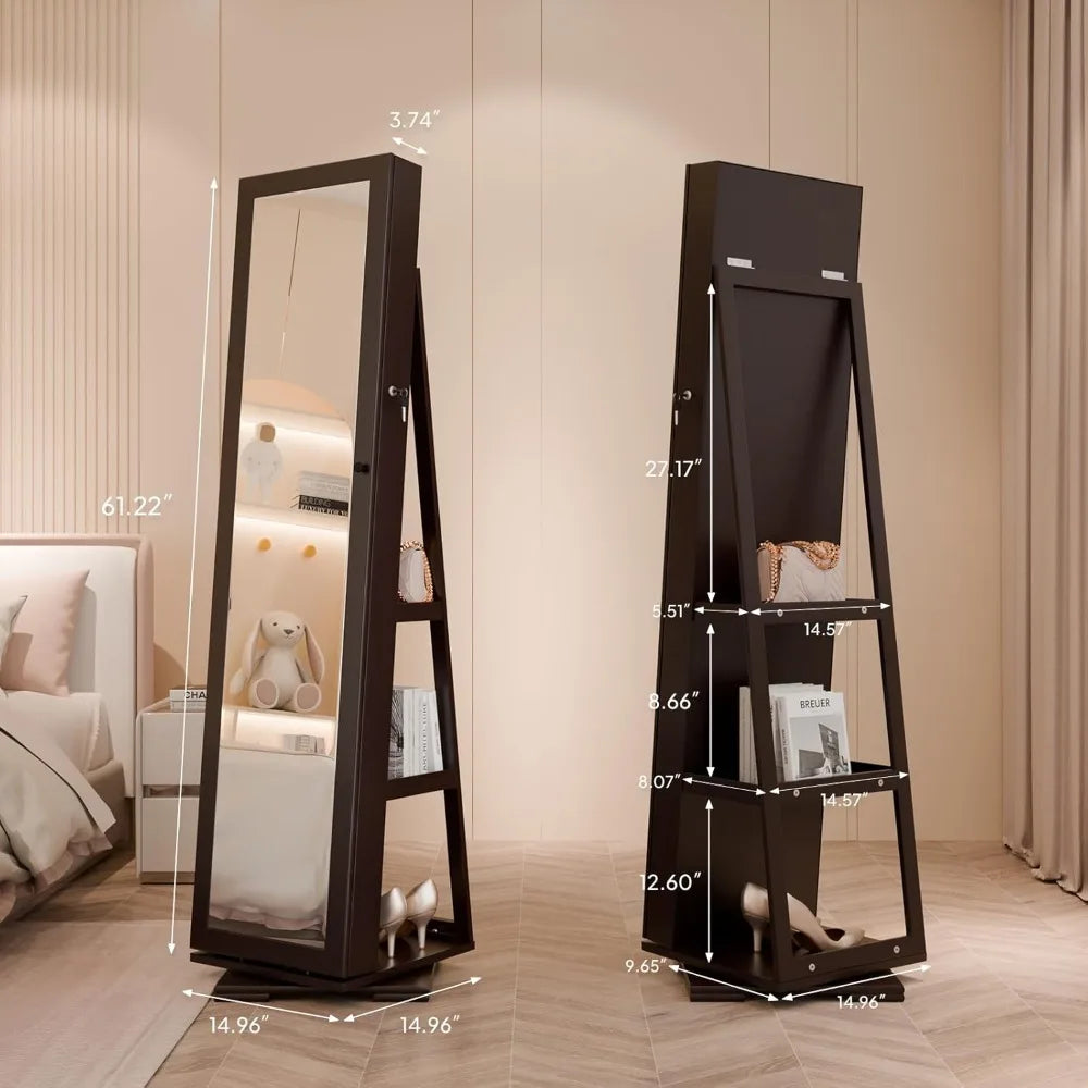 360° Swivel Jewelry Mirror Cabinet With Lockable Armoire