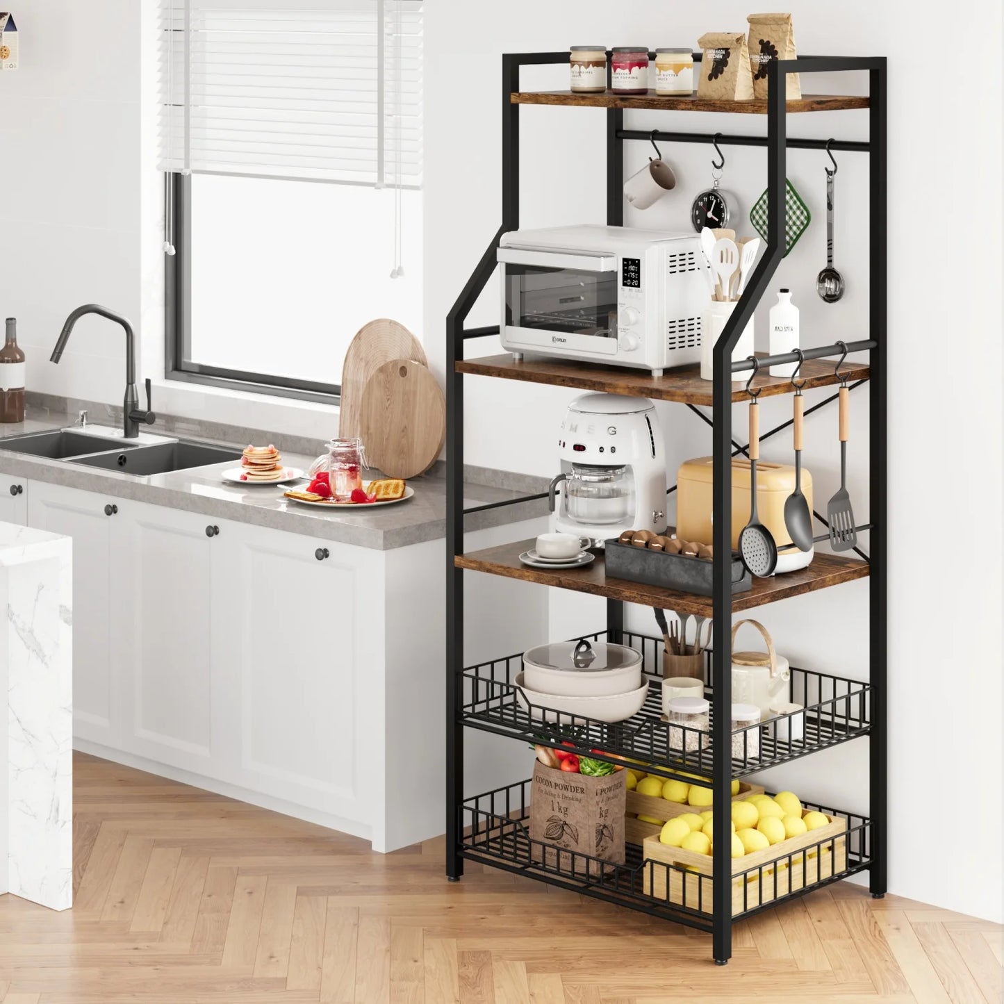 HiMISS Kitchen Bakers Rack Microwave Oven Stand With Wire Baskets