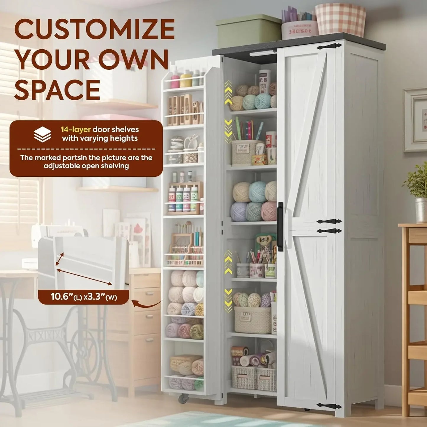 Craft Storage Cabinet With LED Lights Sewing Organizer