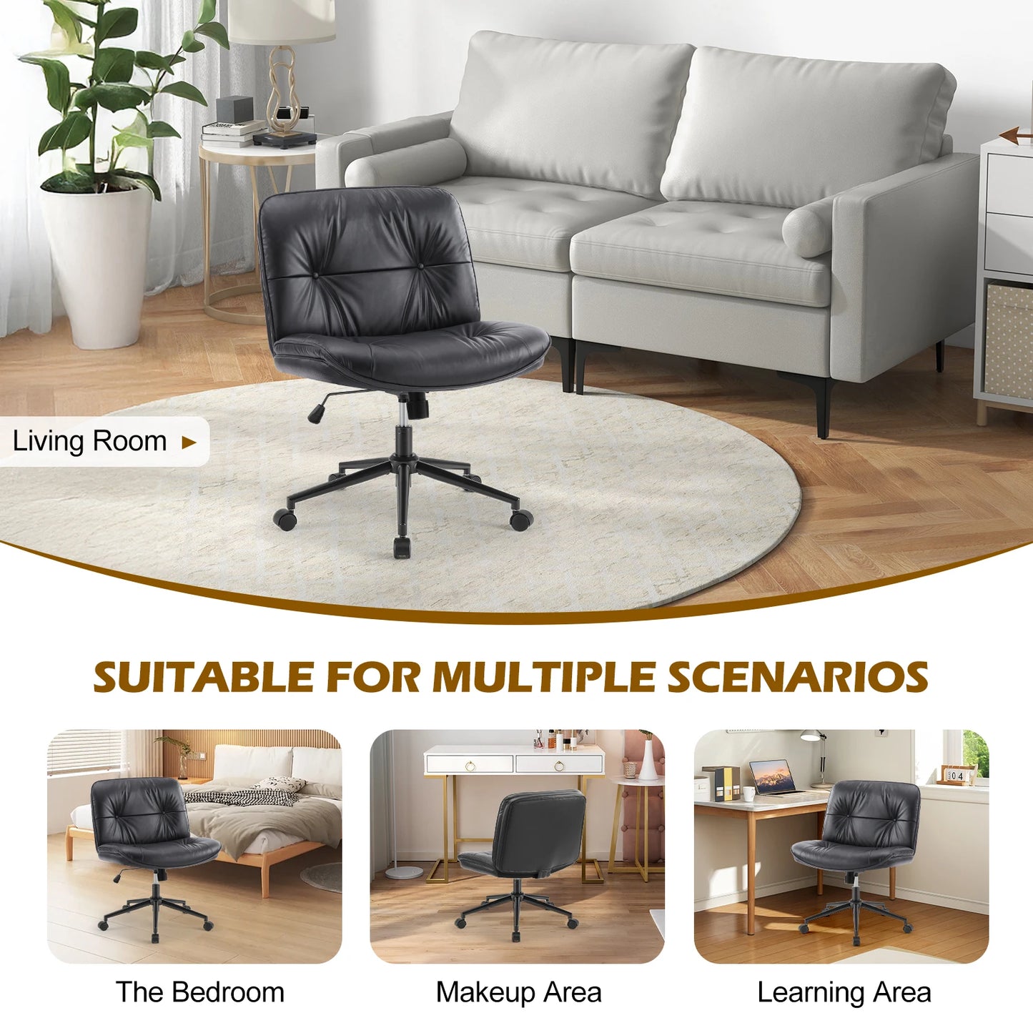 JHK Cross Legged PU Leather Office Chair With Wheels