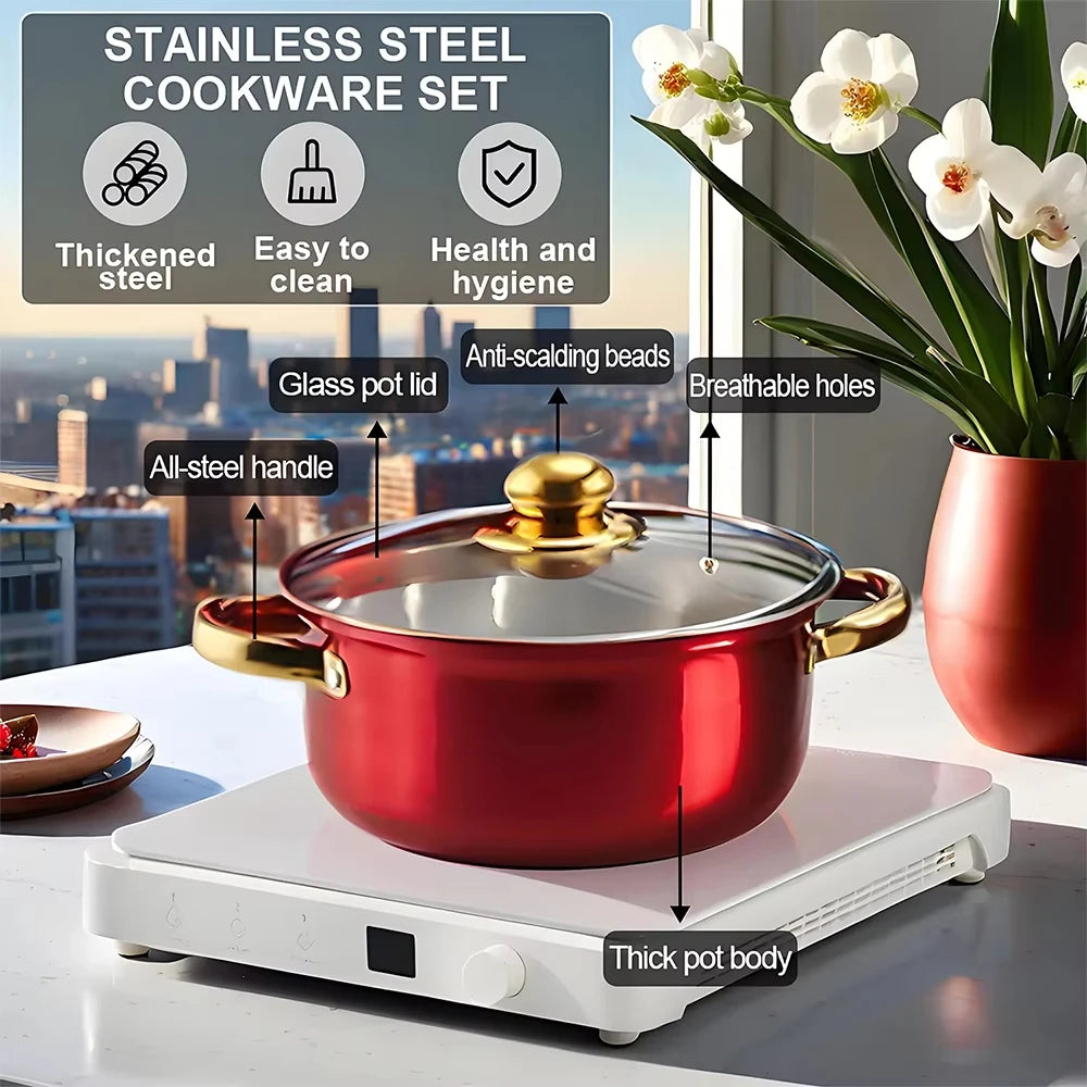 NONED 12-Piece Stainless Steel Cookware Set With Nonstick Pans