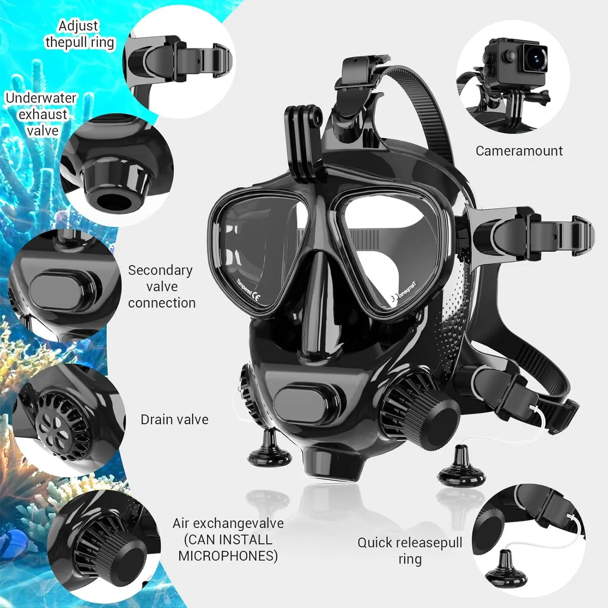 Full Face Diving Snorkel Mask With Panoramic Dry Top System