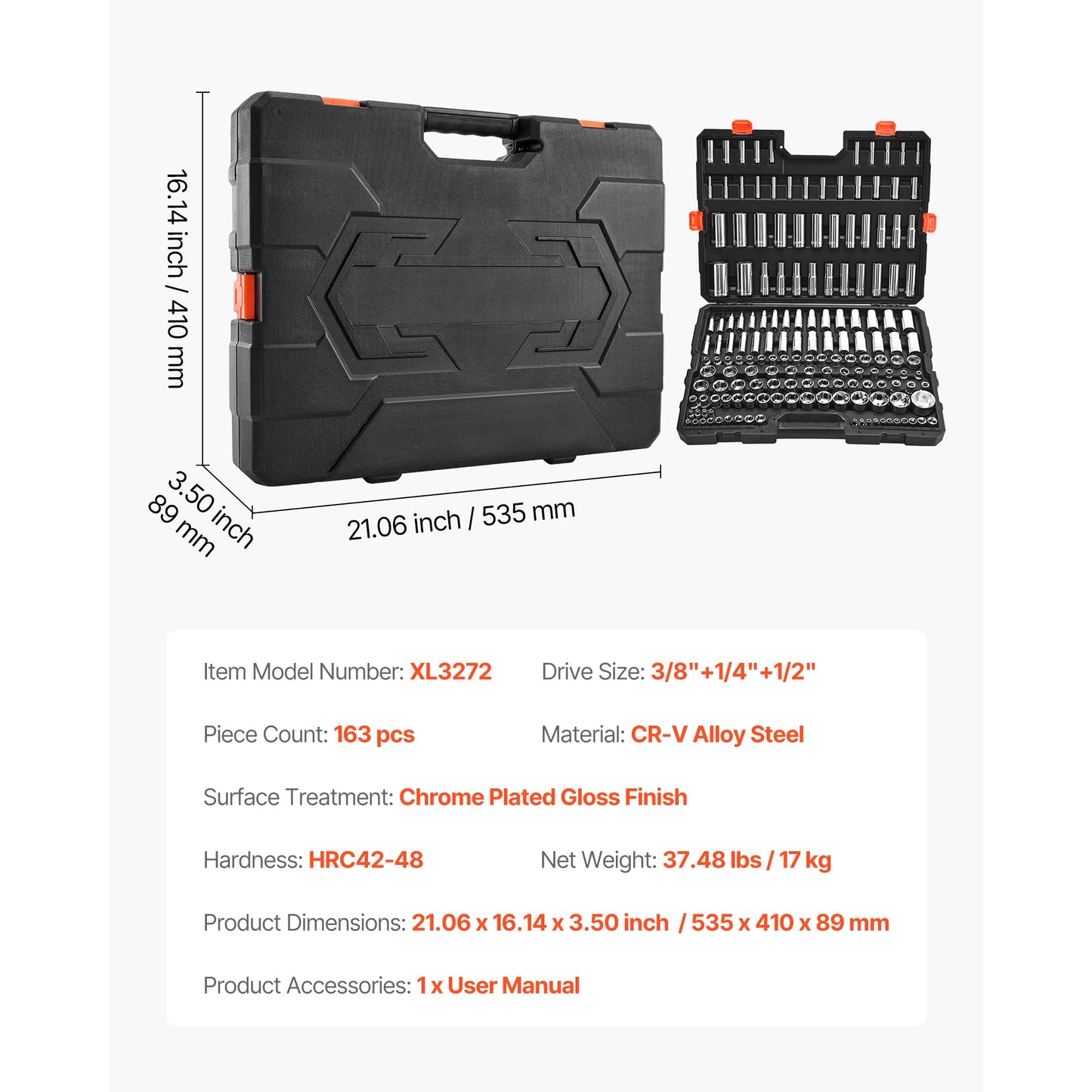 SucceBuy Socket Set 86 Piece 3/8 1/4 1/2 Inch Drive
